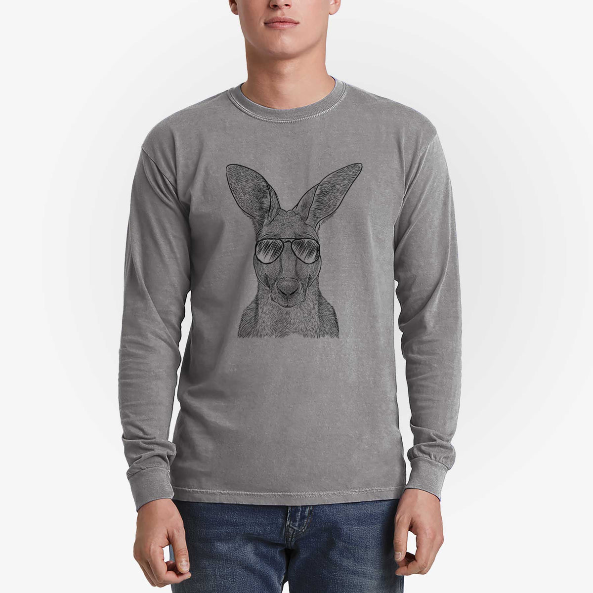 Aviator Roger the Red Kangaroo - Men's Heavyweight 100% Cotton Long Sleeve