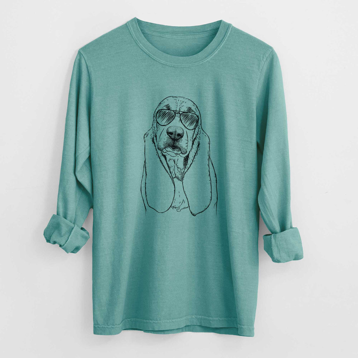Aviator Rolo the Basset Hound - Men's Heavyweight 100% Cotton Long Sleeve