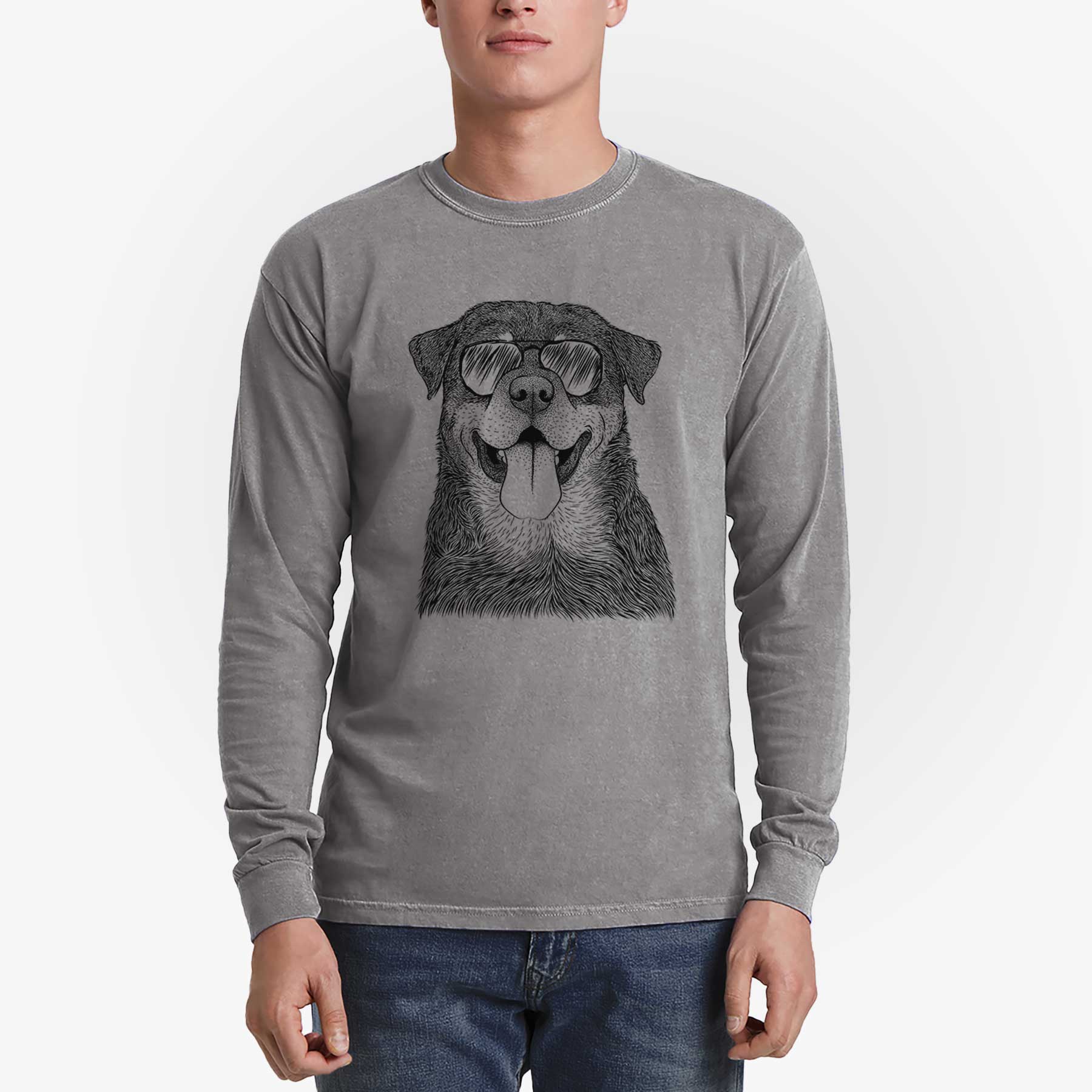 Aviator Romeo the Rottweiler - Men's Heavyweight 100% Cotton Long Sleeve