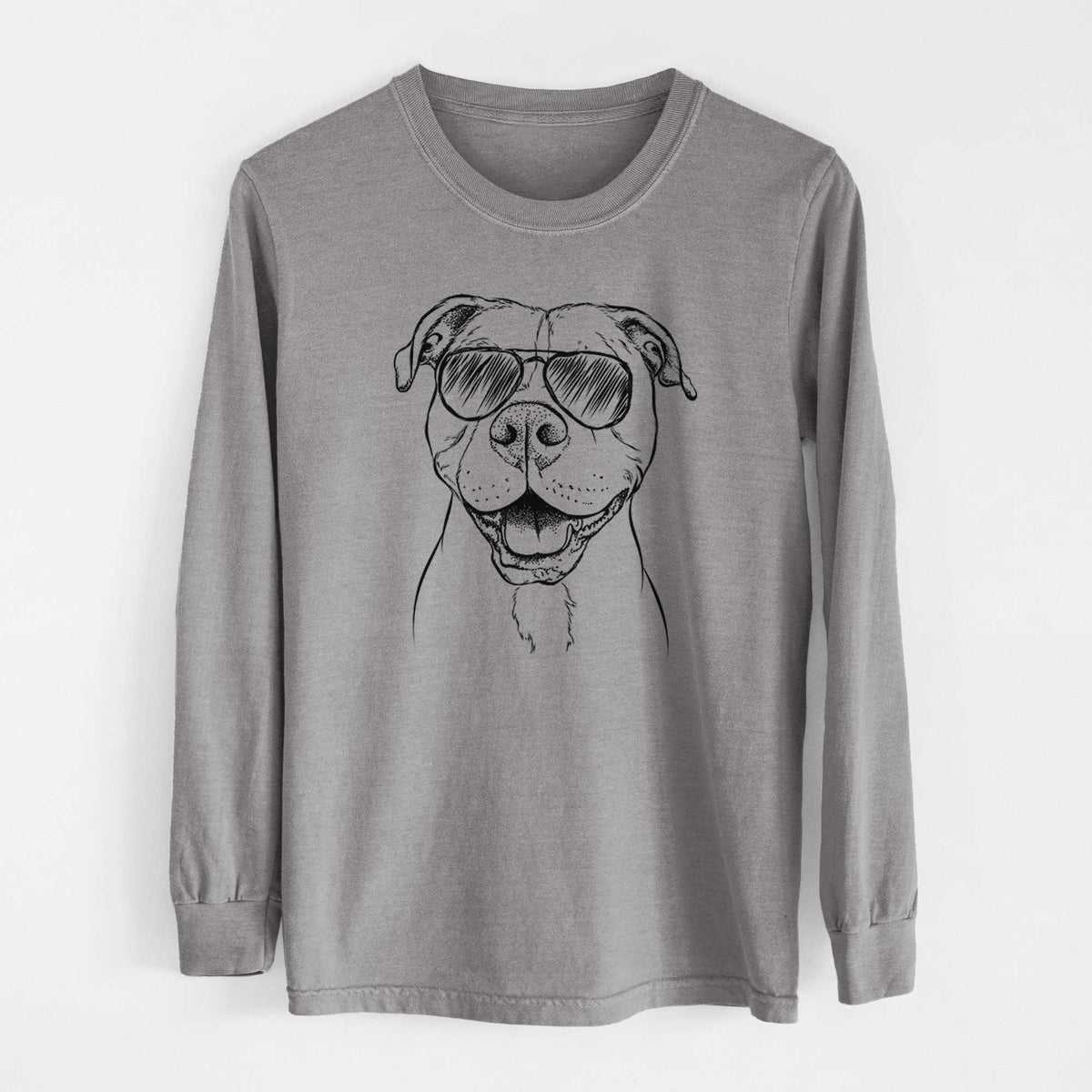 Aviator Roscoe the Pitbull - Men's Heavyweight 100% Cotton Long Sleeve