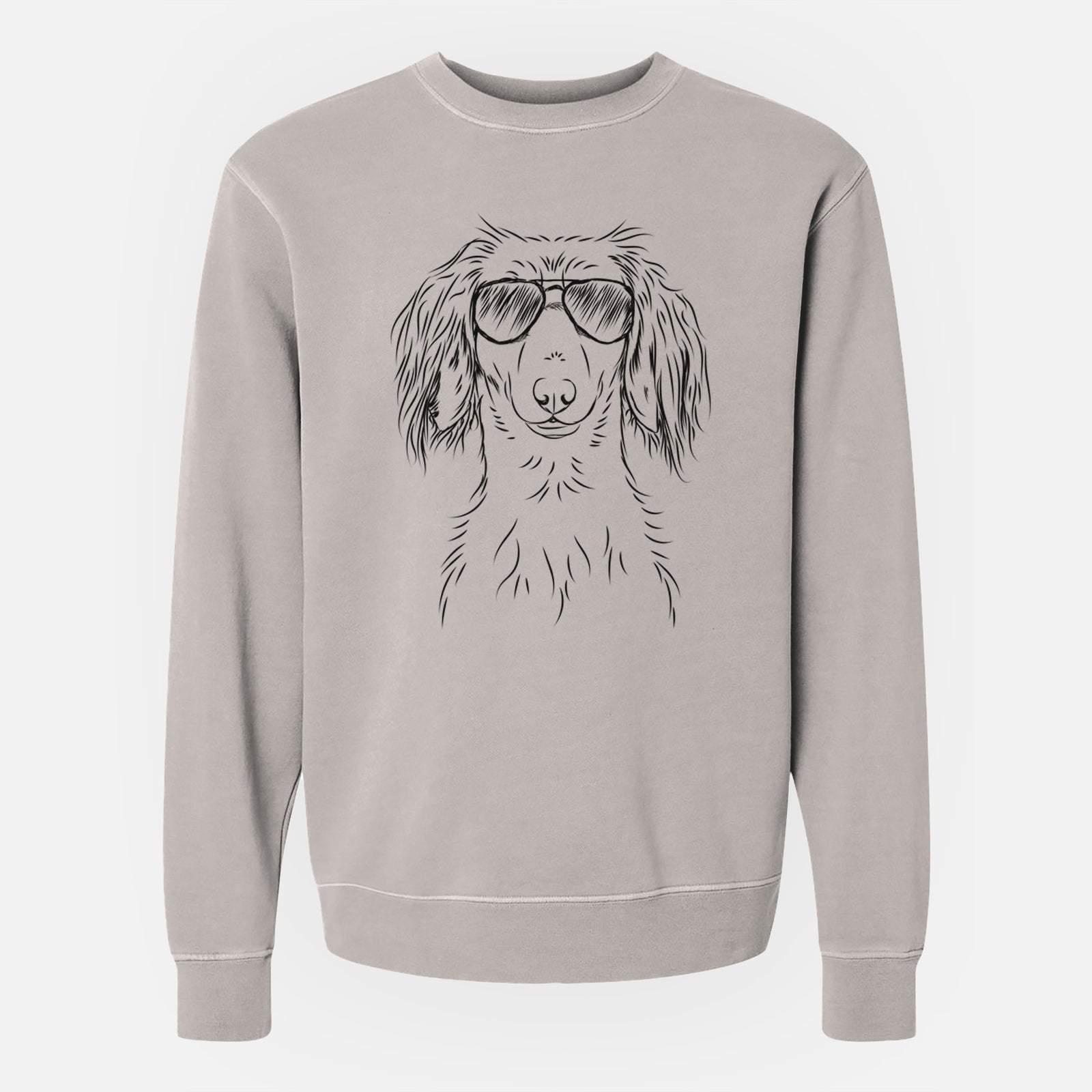 Aviator Roux the Long Haired Dachshund - Unisex Pigment Dyed Crew Sweatshirt