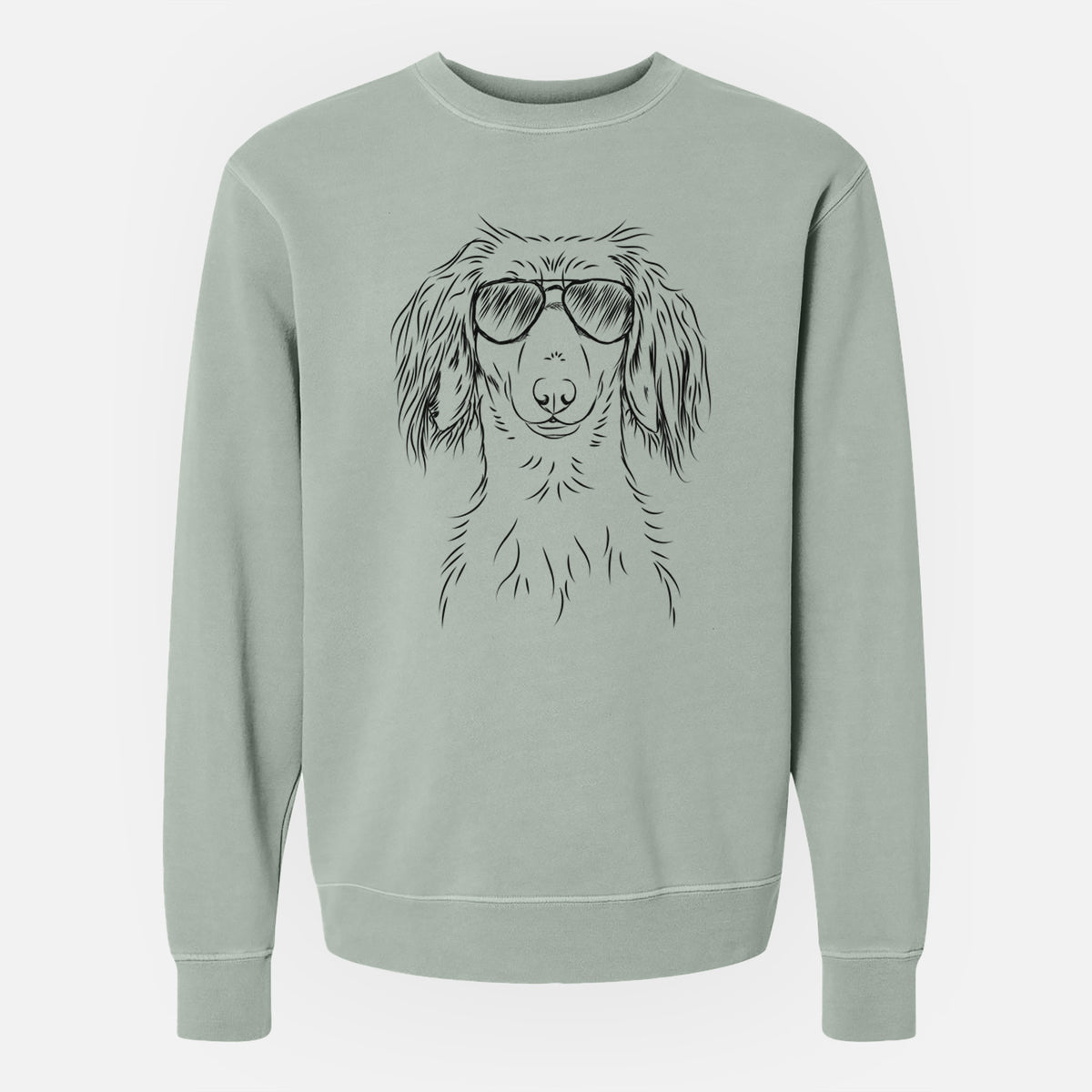 Aviator Roux the Long Haired Dachshund - Unisex Pigment Dyed Crew Sweatshirt