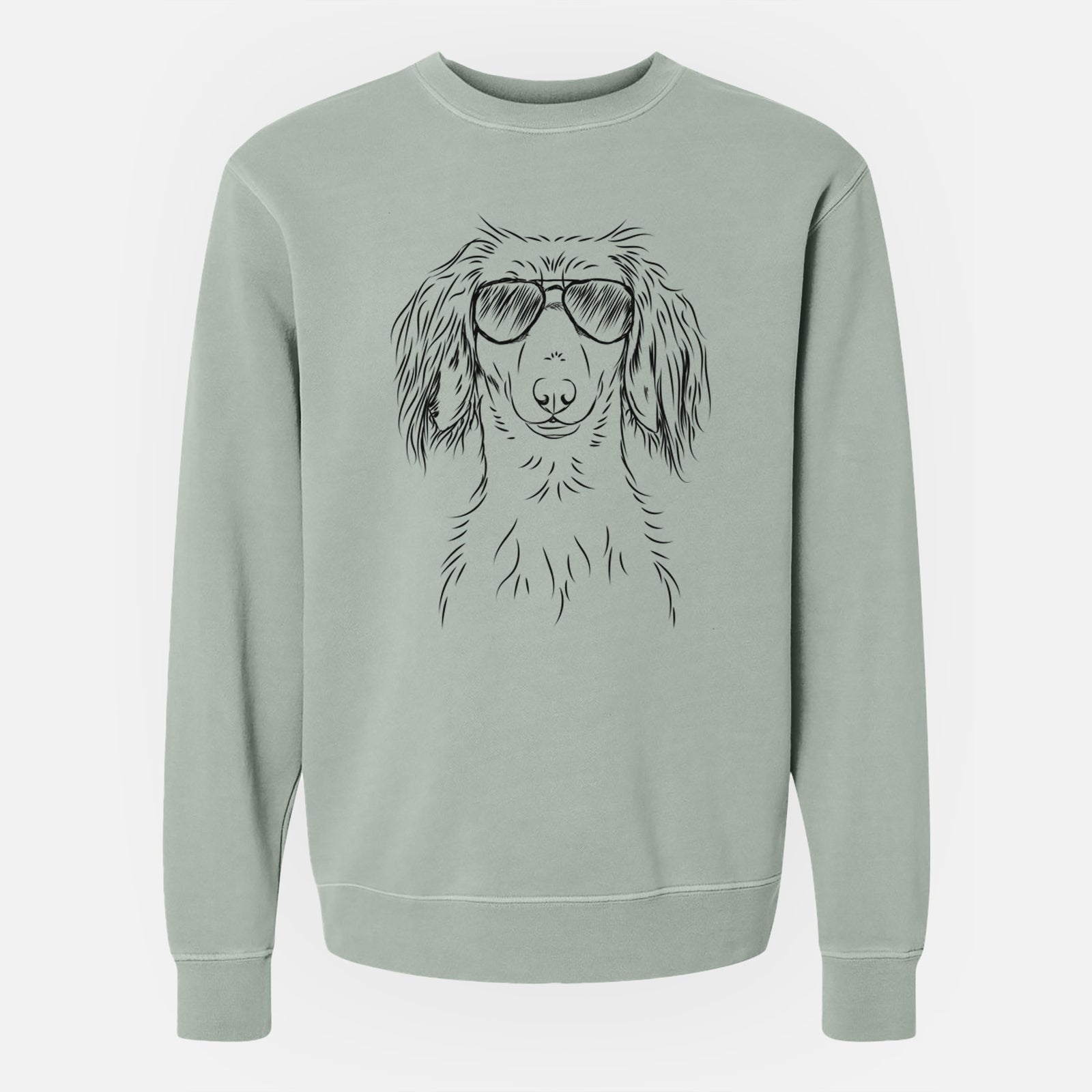 Aviator Roux the Long Haired Dachshund - Unisex Pigment Dyed Crew Sweatshirt