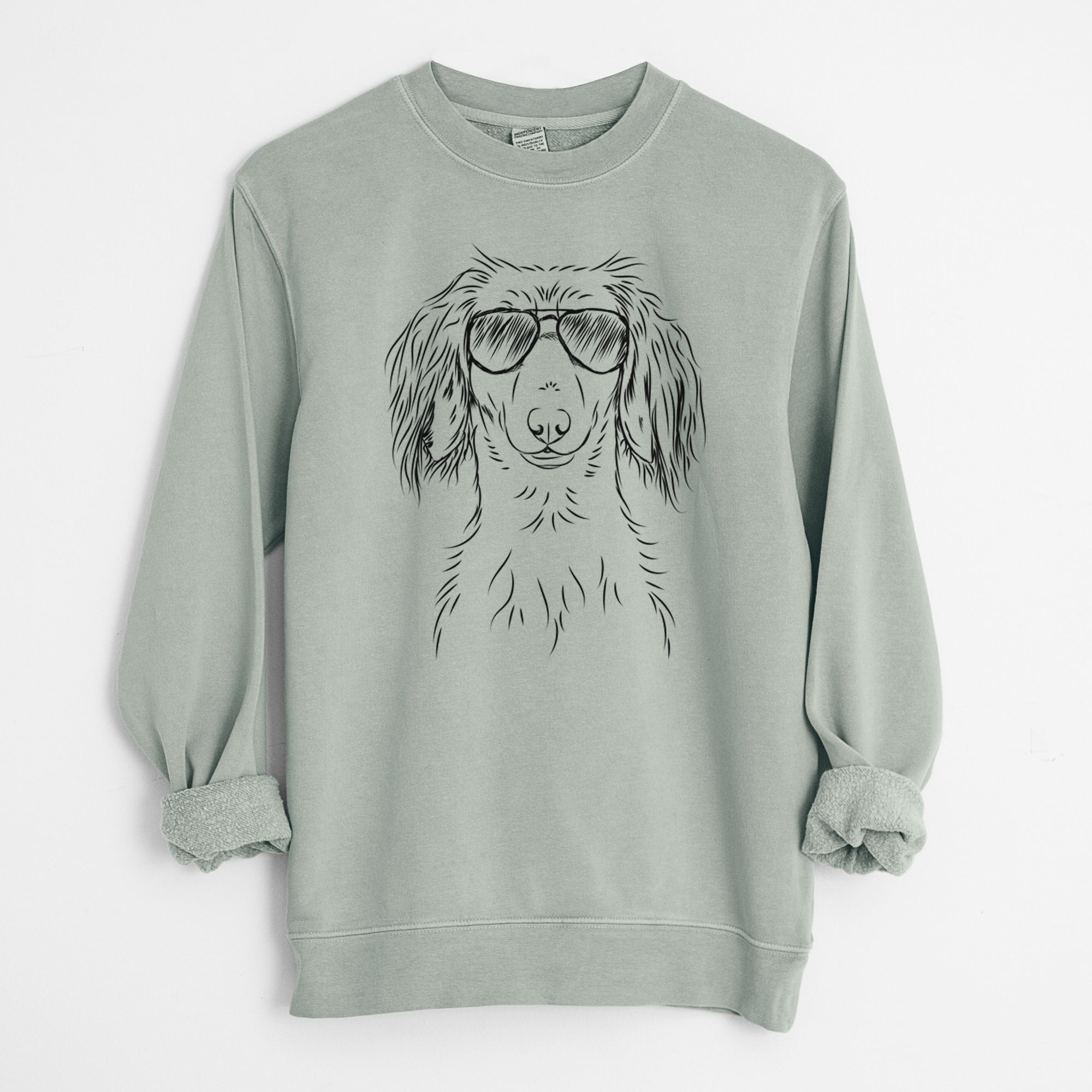 Aviator Roux the Long Haired Dachshund - Unisex Pigment Dyed Crew Sweatshirt