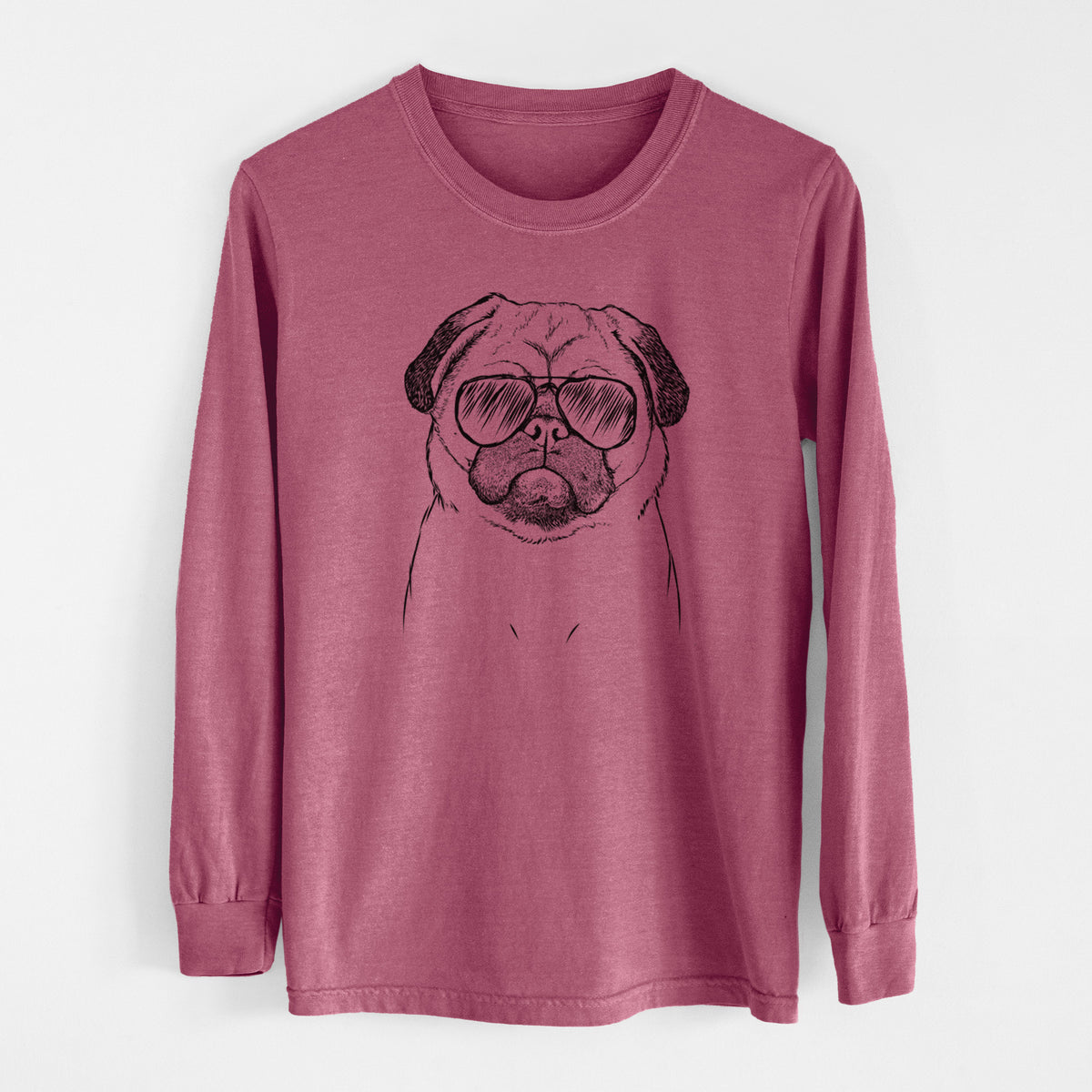 Aviator Ruby the Pug - Men's Heavyweight 100% Cotton Long Sleeve