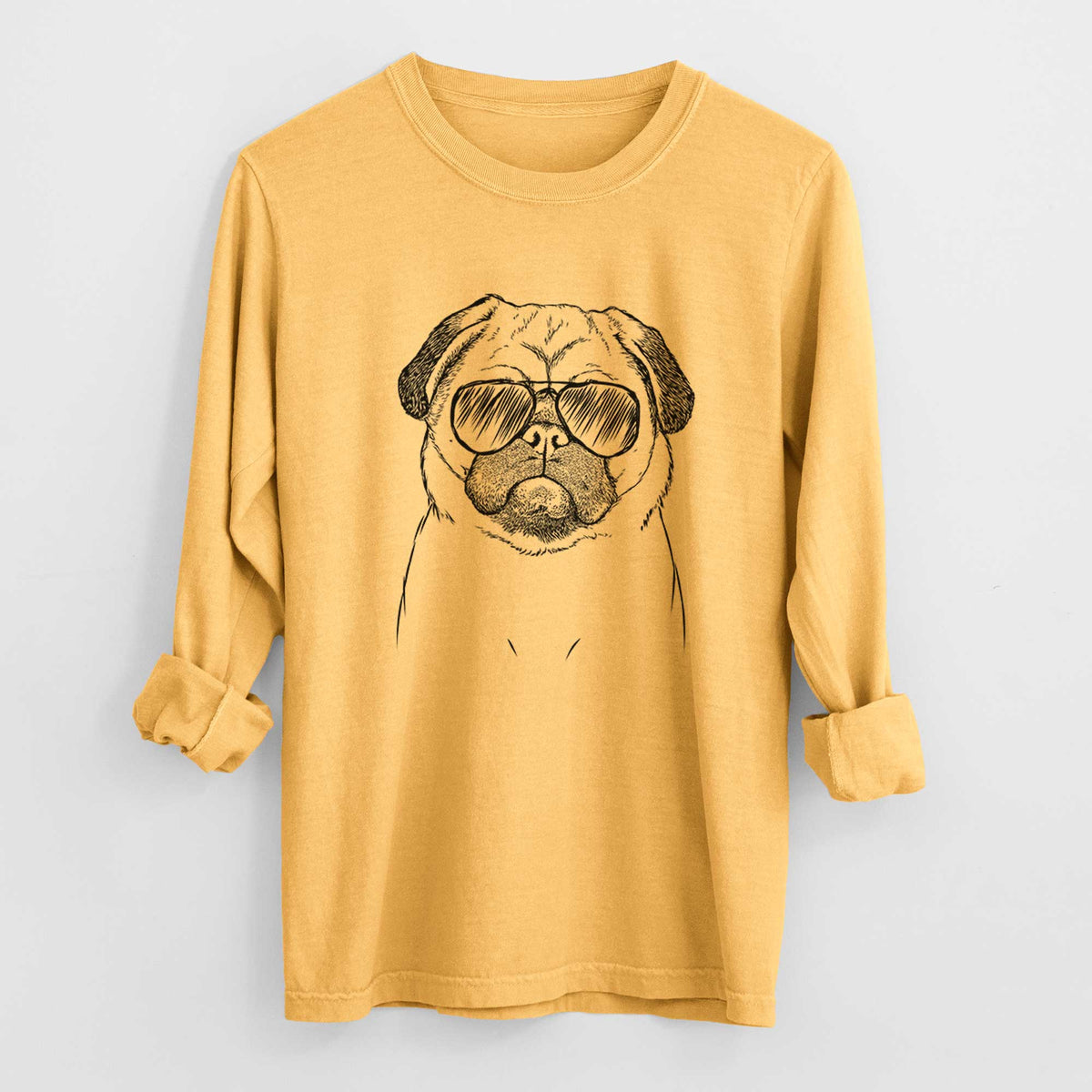 Aviator Ruby the Pug - Men's Heavyweight 100% Cotton Long Sleeve