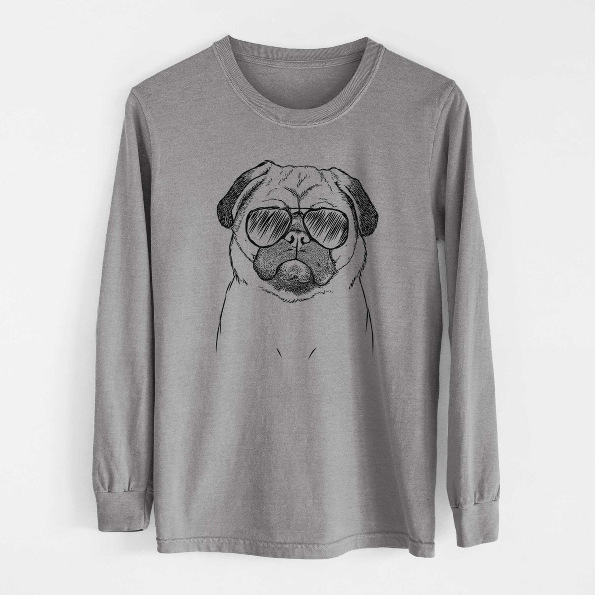 Aviator Ruby the Pug - Men's Heavyweight 100% Cotton Long Sleeve