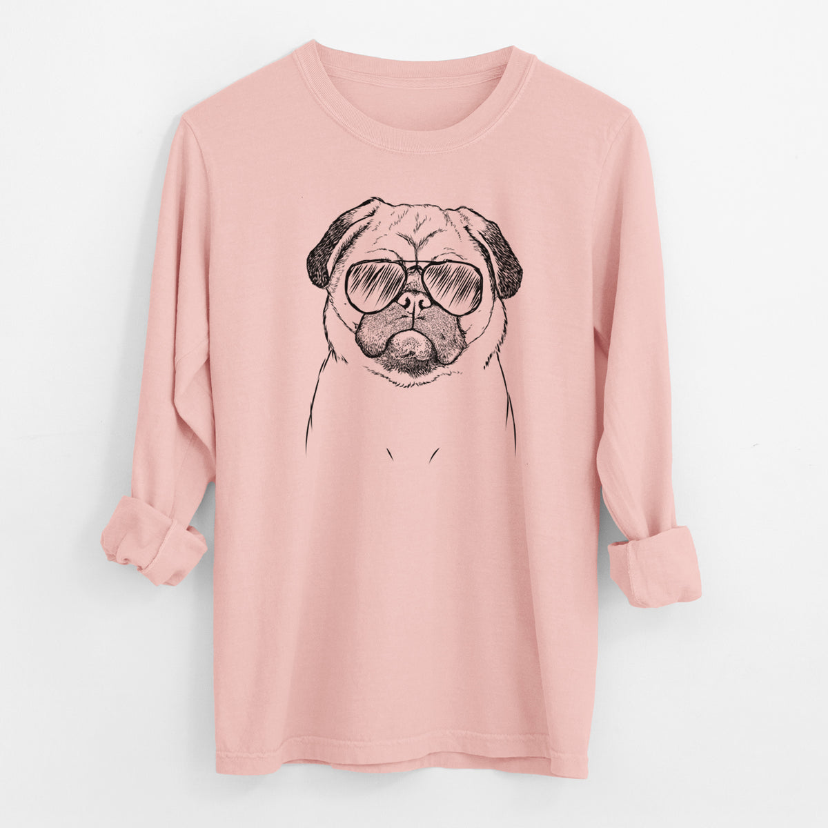 Aviator Ruby the Pug - Men's Heavyweight 100% Cotton Long Sleeve