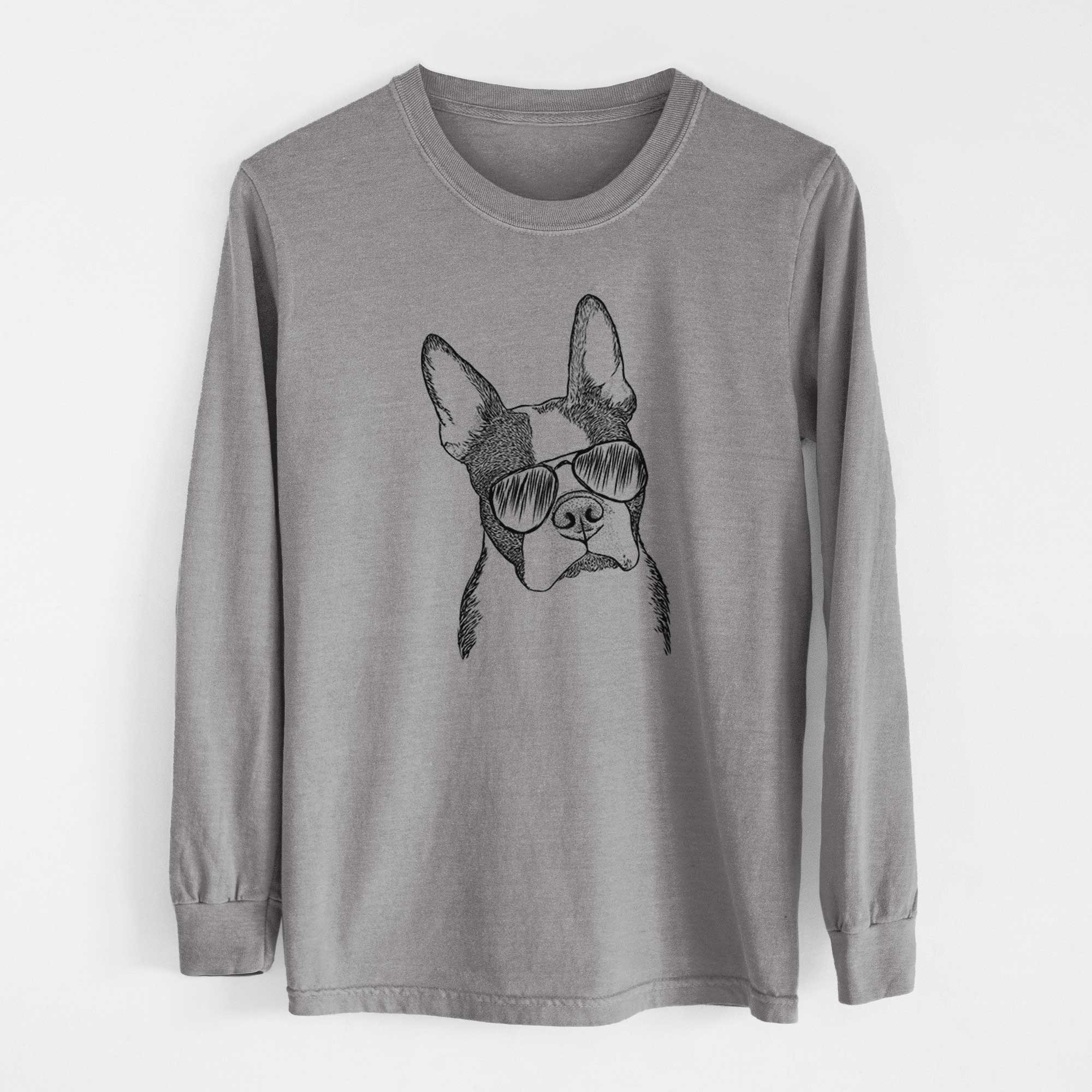 Aviator Samuel the Boston Terrier - Men's Heavyweight 100% Cotton Long Sleeve