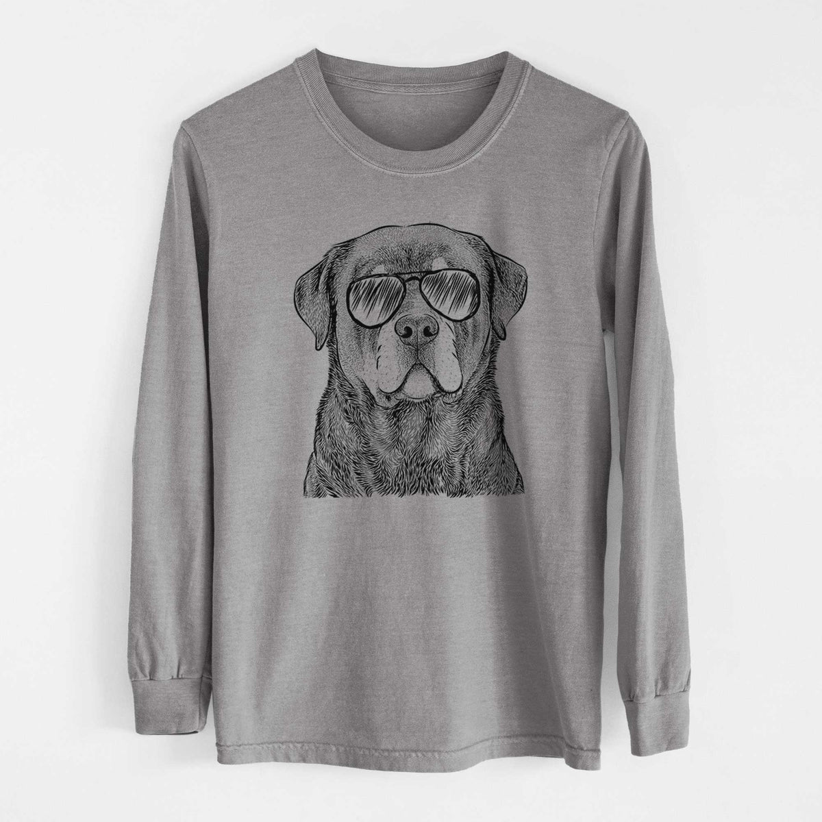 Aviator Sarge the Rottweiler - Men's Heavyweight 100% Cotton Long Sleeve