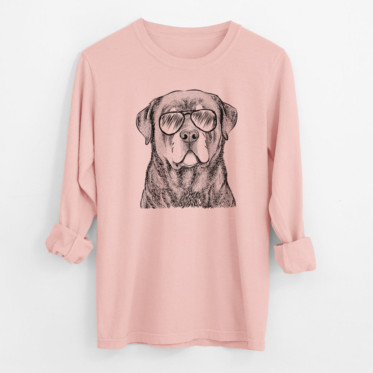 Aviator Sarge the Rottweiler - Men's Heavyweight 100% Cotton Long Sleeve