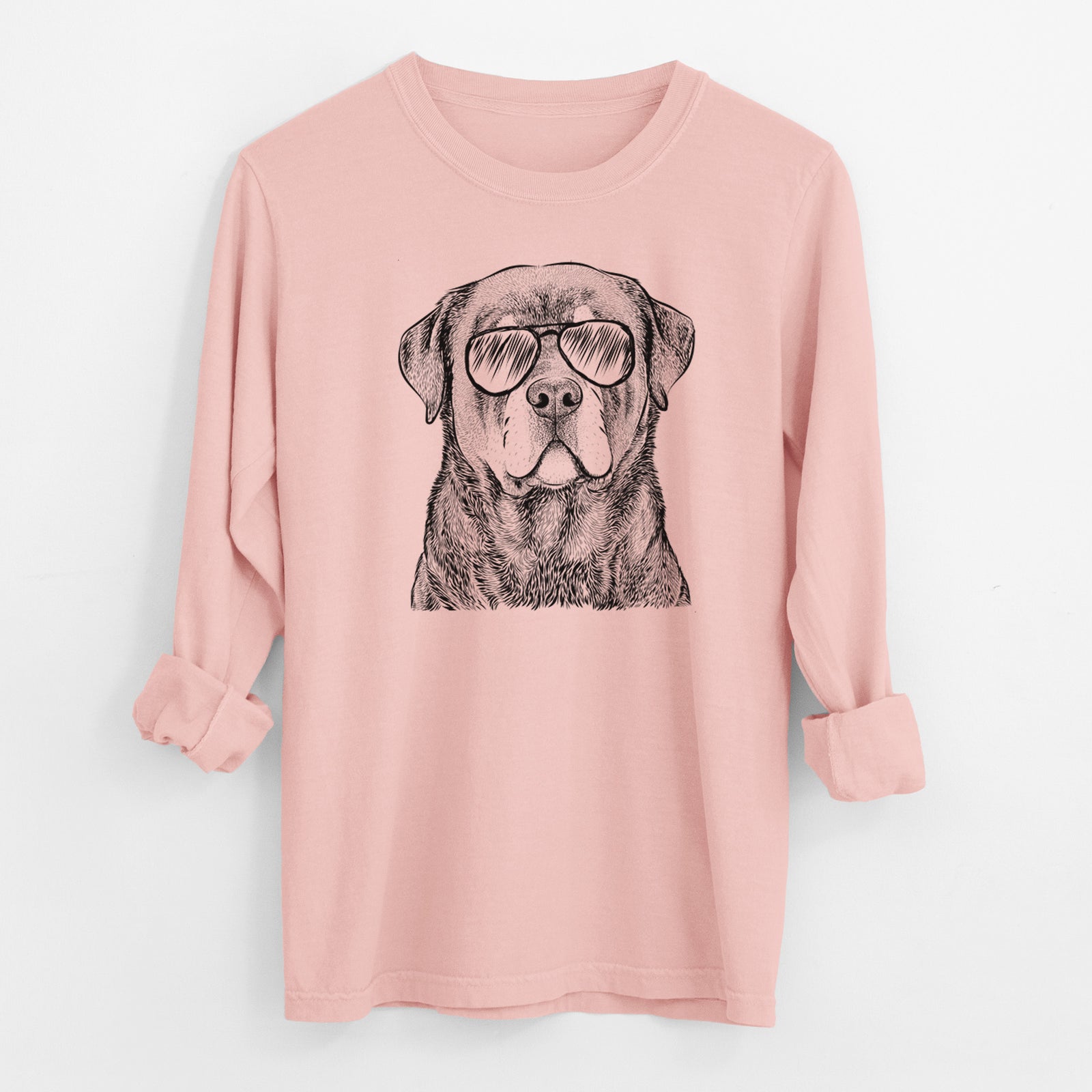Aviator Sarge the Rottweiler - Men's Heavyweight 100% Cotton Long Sleeve