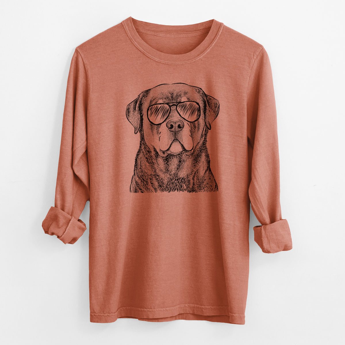 Aviator Sarge the Rottweiler - Men's Heavyweight 100% Cotton Long Sleeve