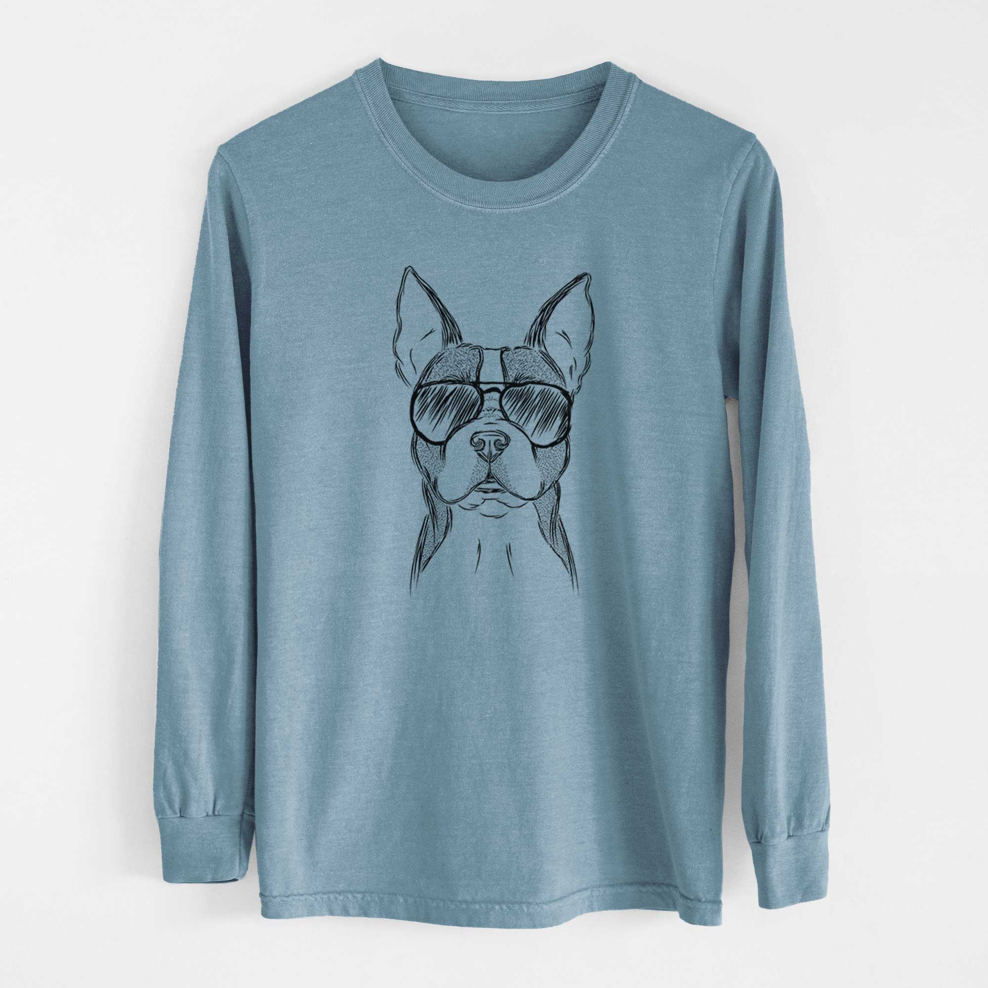 Aviator Scout the Boston Terrier - Men's Heavyweight 100% Cotton Long Sleeve