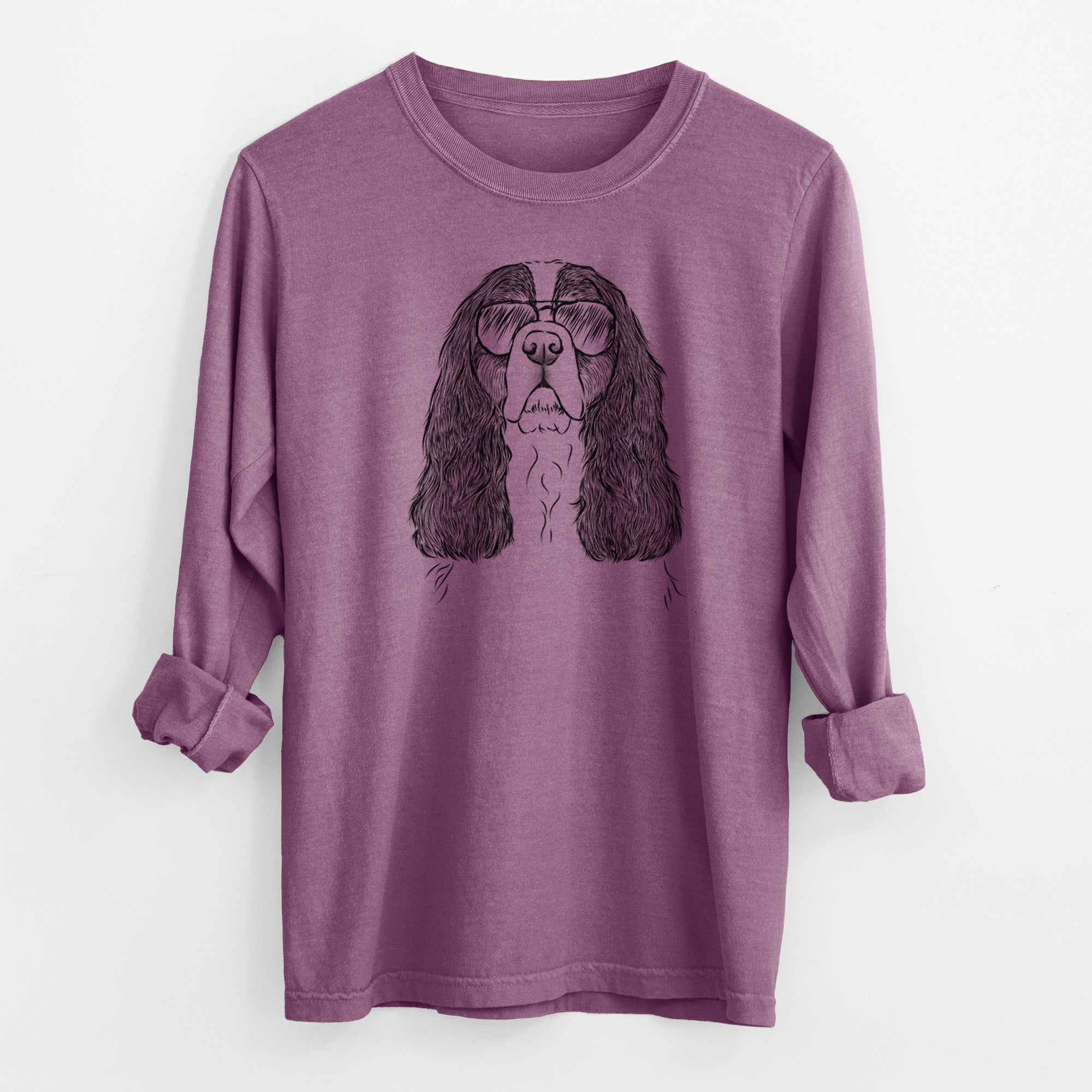 Aviator Sebastian the Cavalier King Charles Spaniel - Men's Heavyweight 100% Cotton Long Sleeve