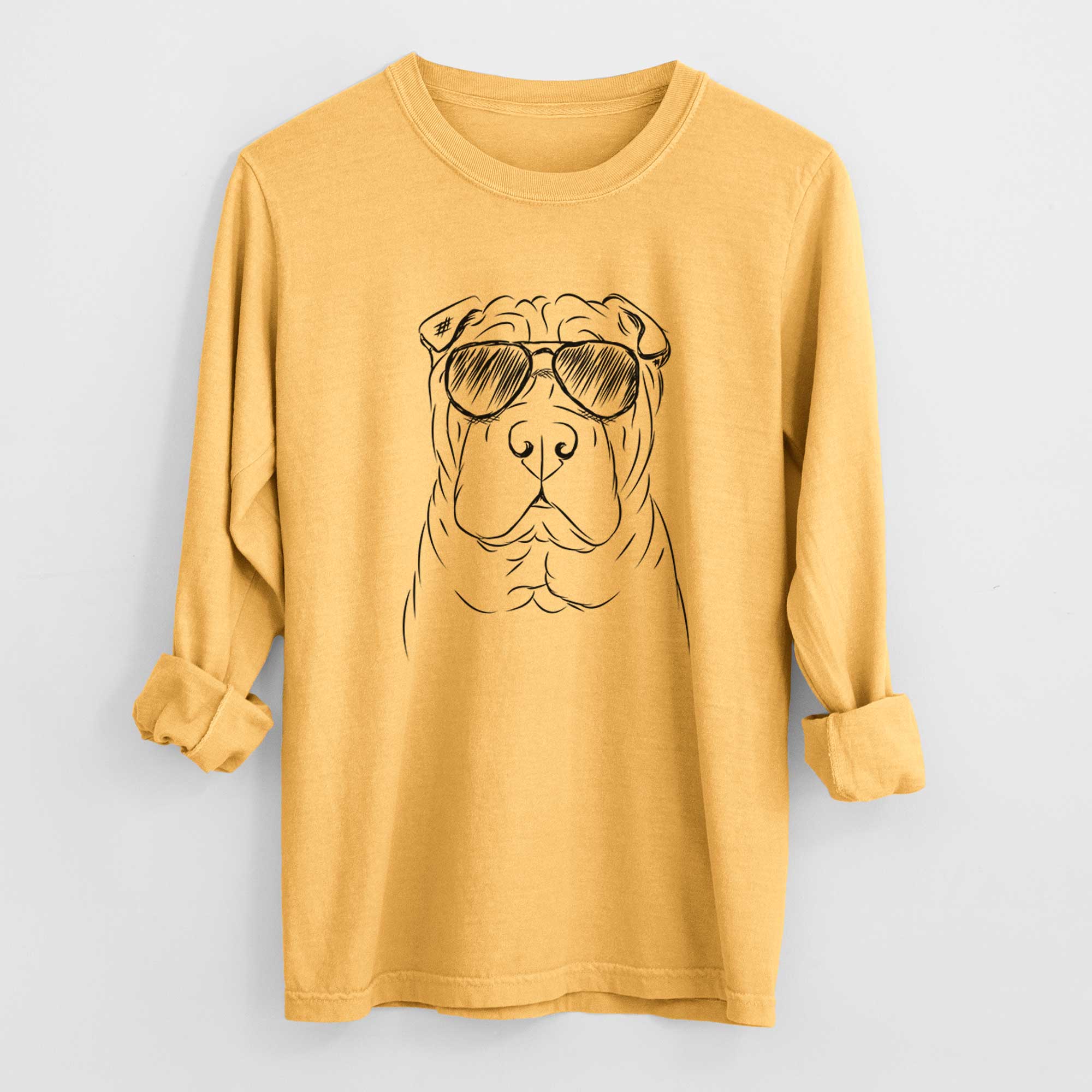 Aviator Sharpy the Shar Pei - Men's Heavyweight 100% Cotton Long Sleeve