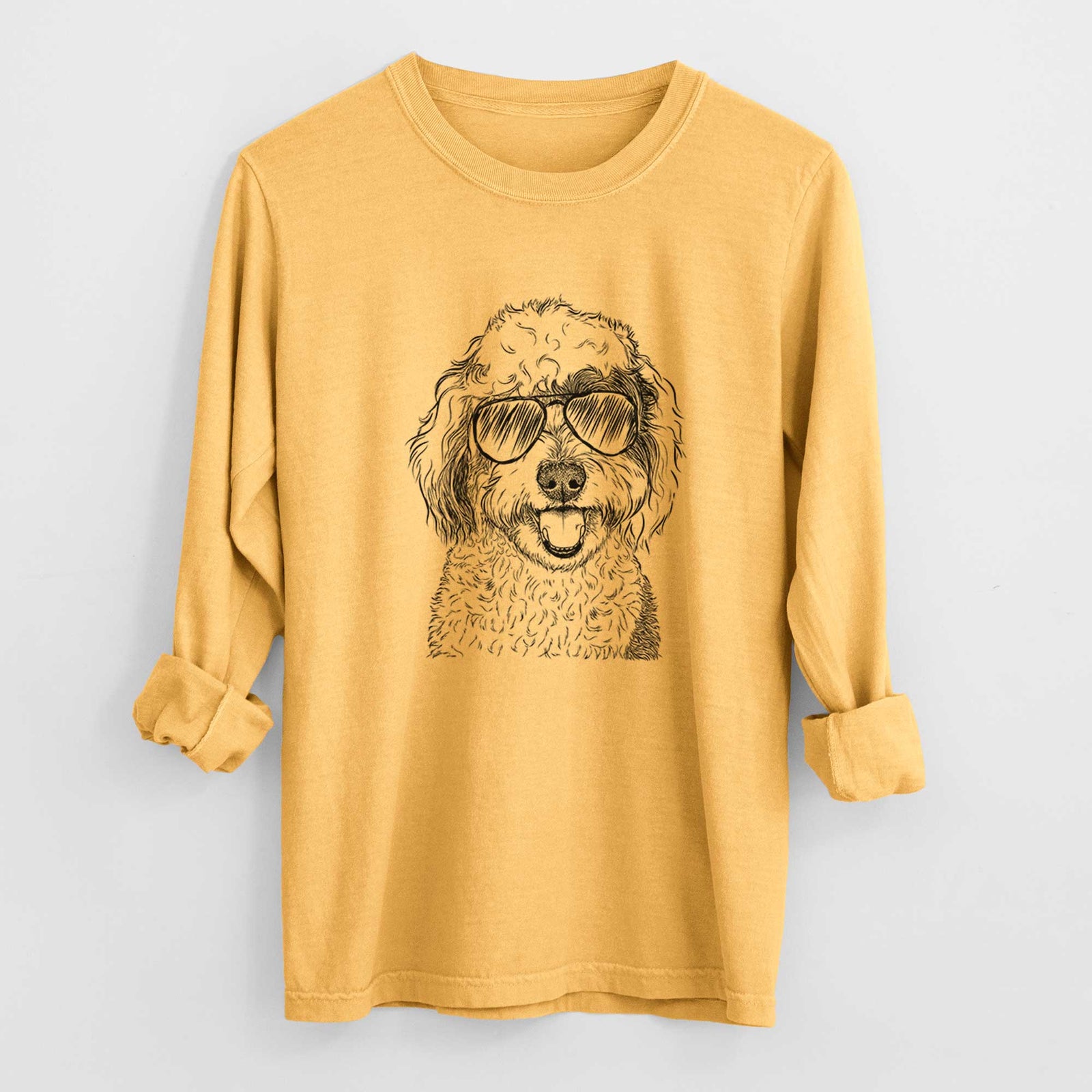 Aviator Sherlock the Sheepadoodle - Men's Heavyweight 100% Cotton Long Sleeve