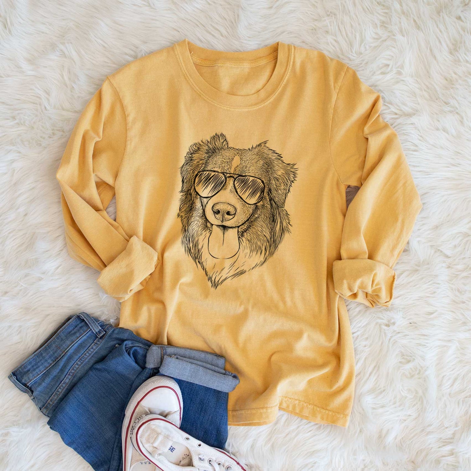 Aviator Siena the Australian Shepherd - Men's Heavyweight 100% Cotton Long Sleeve
