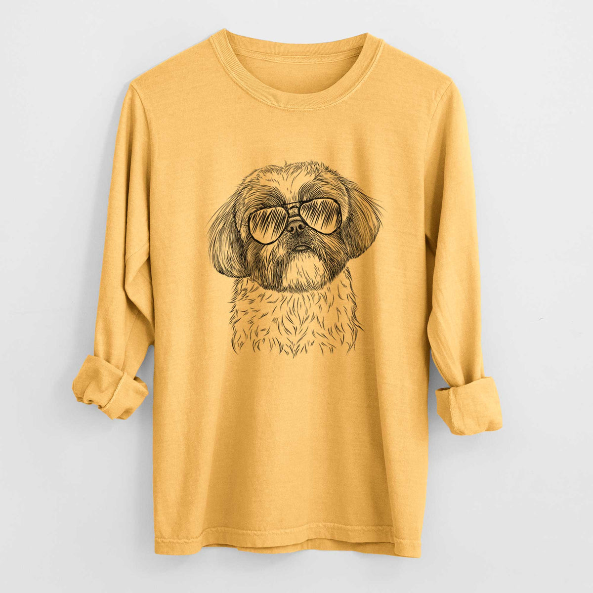Aviator Simon the Shih Tzu - Men's Heavyweight 100% Cotton Long Sleeve