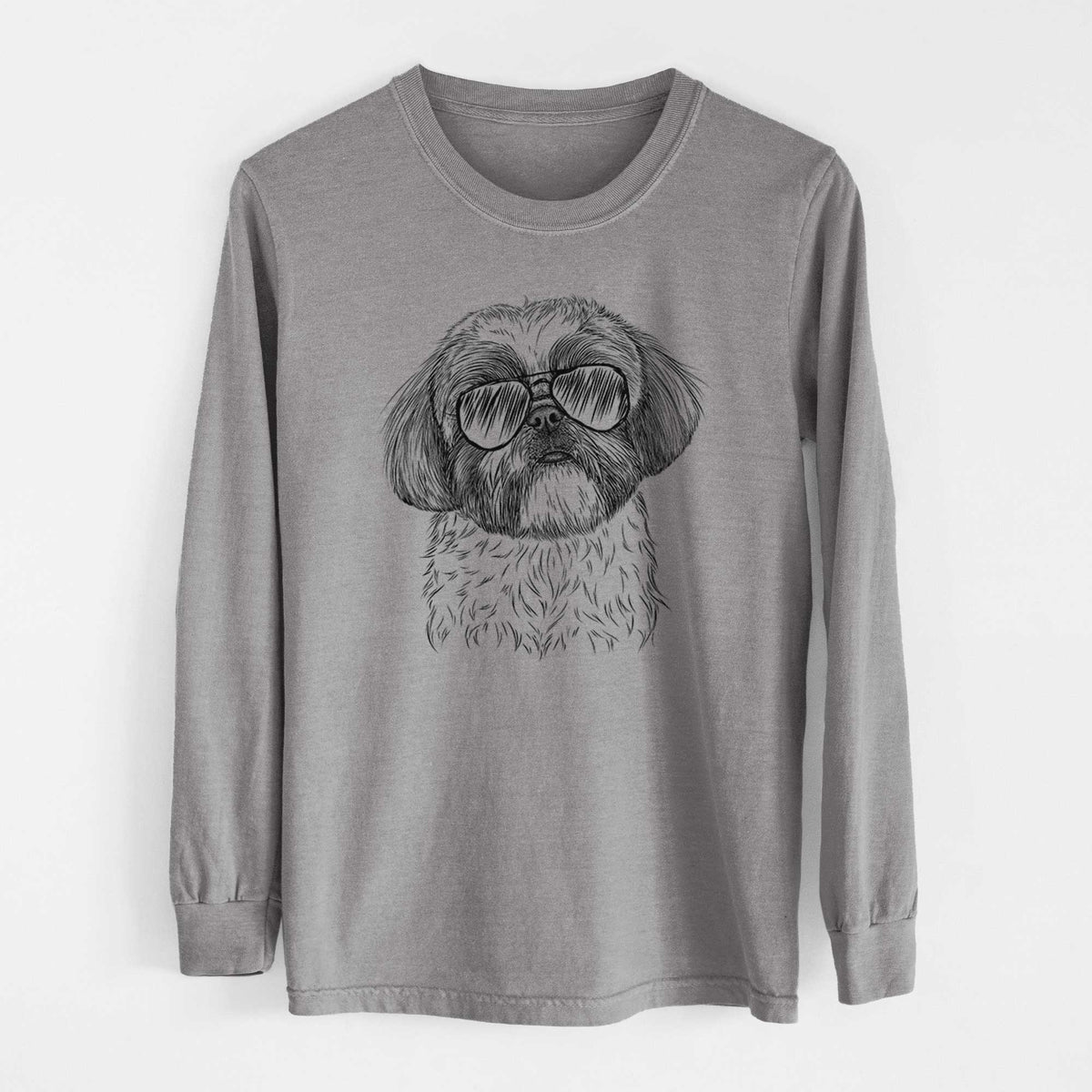 Aviator Simon the Shih Tzu - Men's Heavyweight 100% Cotton Long Sleeve