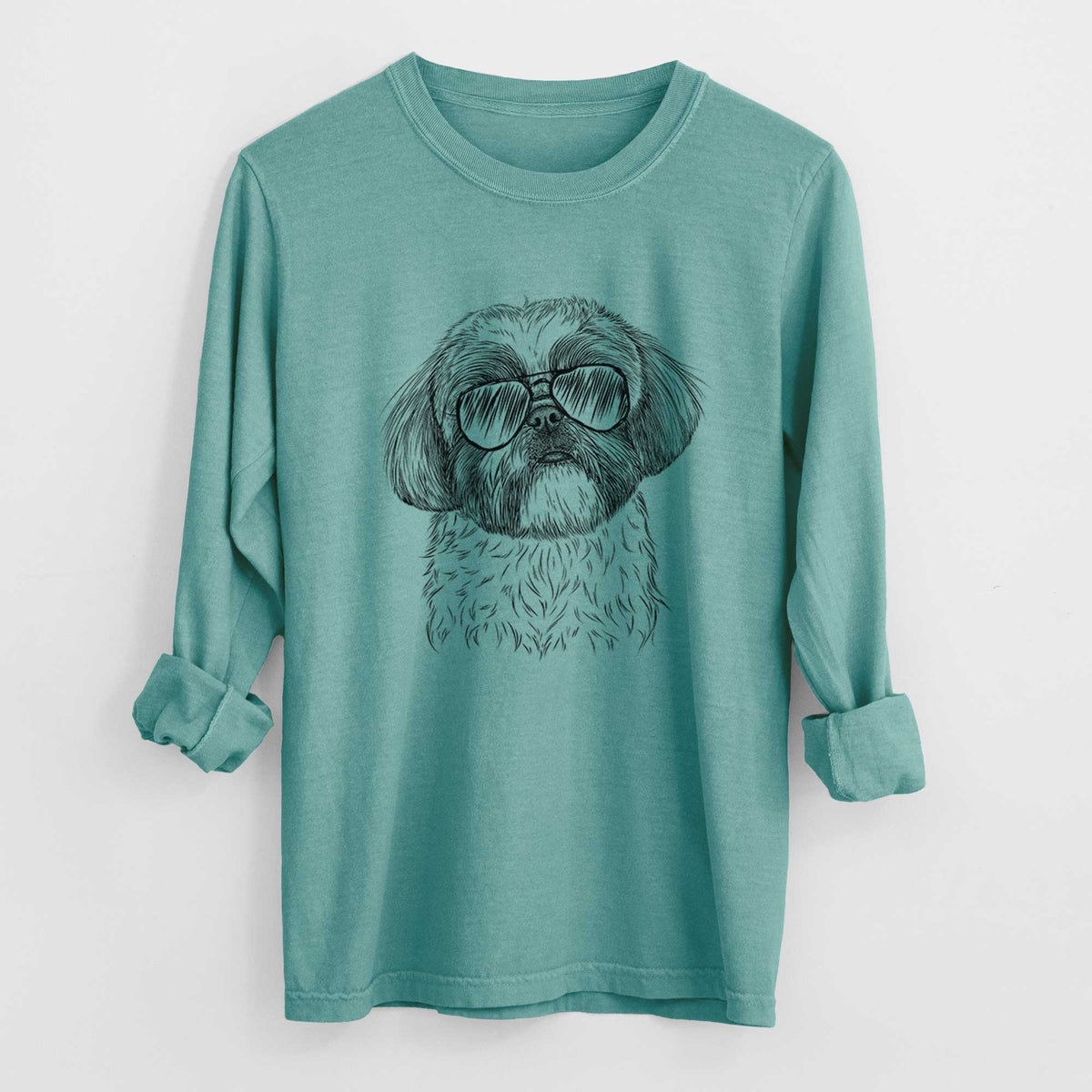Aviator Simon the Shih Tzu - Men's Heavyweight 100% Cotton Long Sleeve