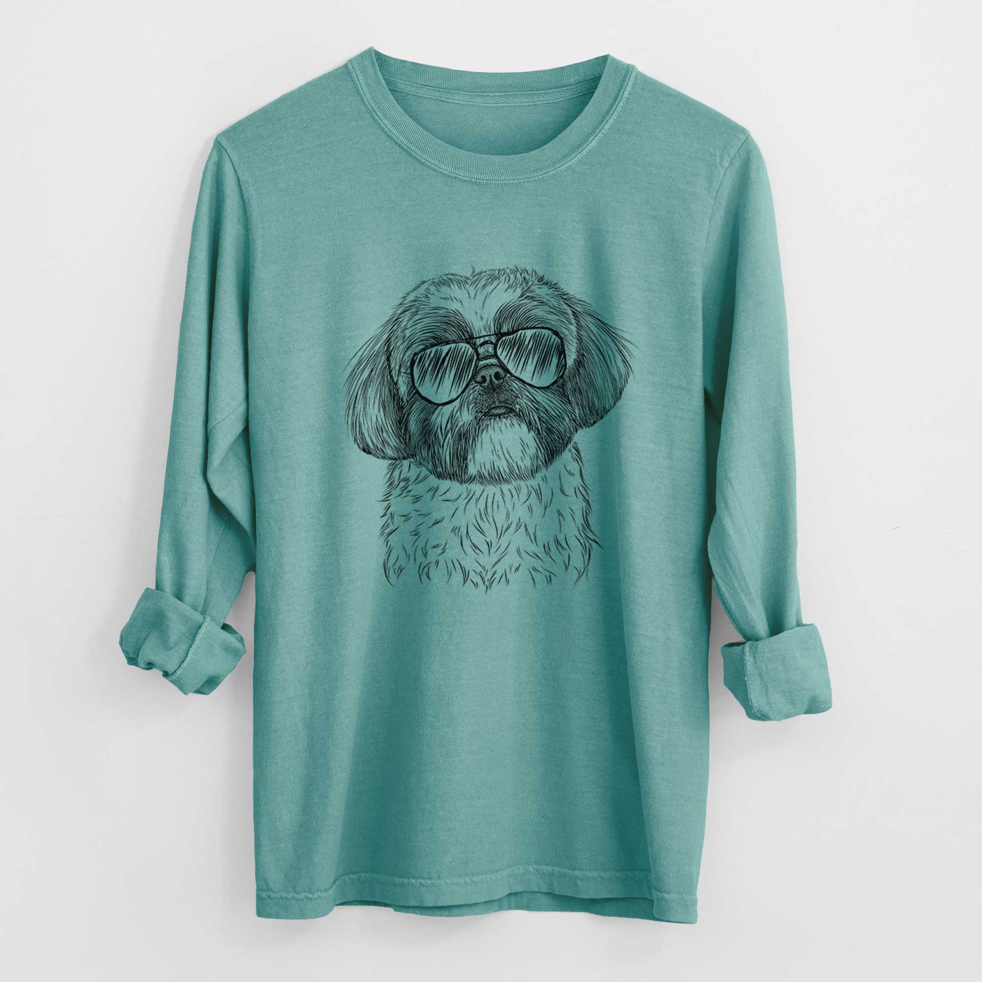 Aviator Simon the Shih Tzu - Men's Heavyweight 100% Cotton Long Sleeve