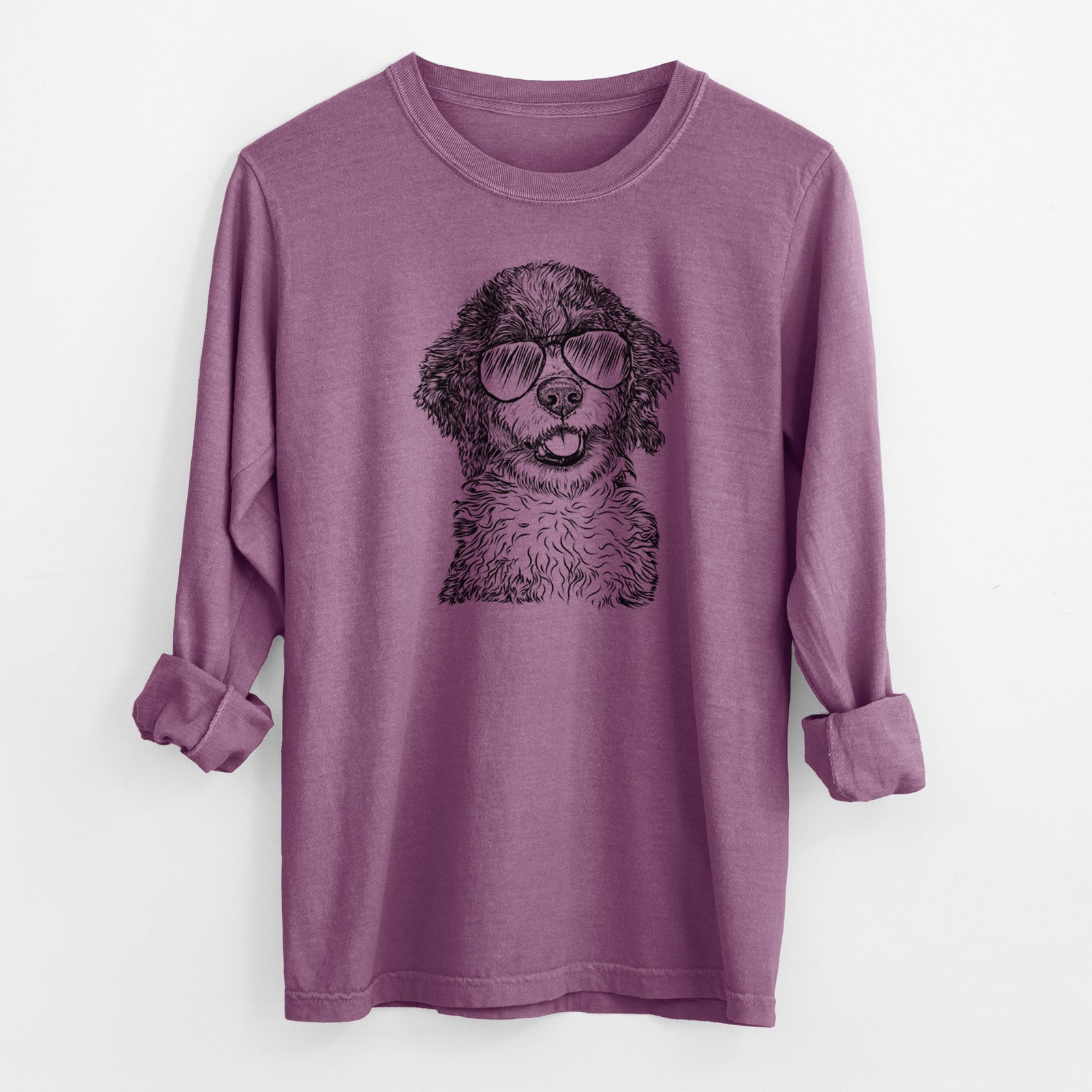 Aviator Smoky the Bernedoodle Puppy - Men's Heavyweight 100% Cotton Long Sleeve