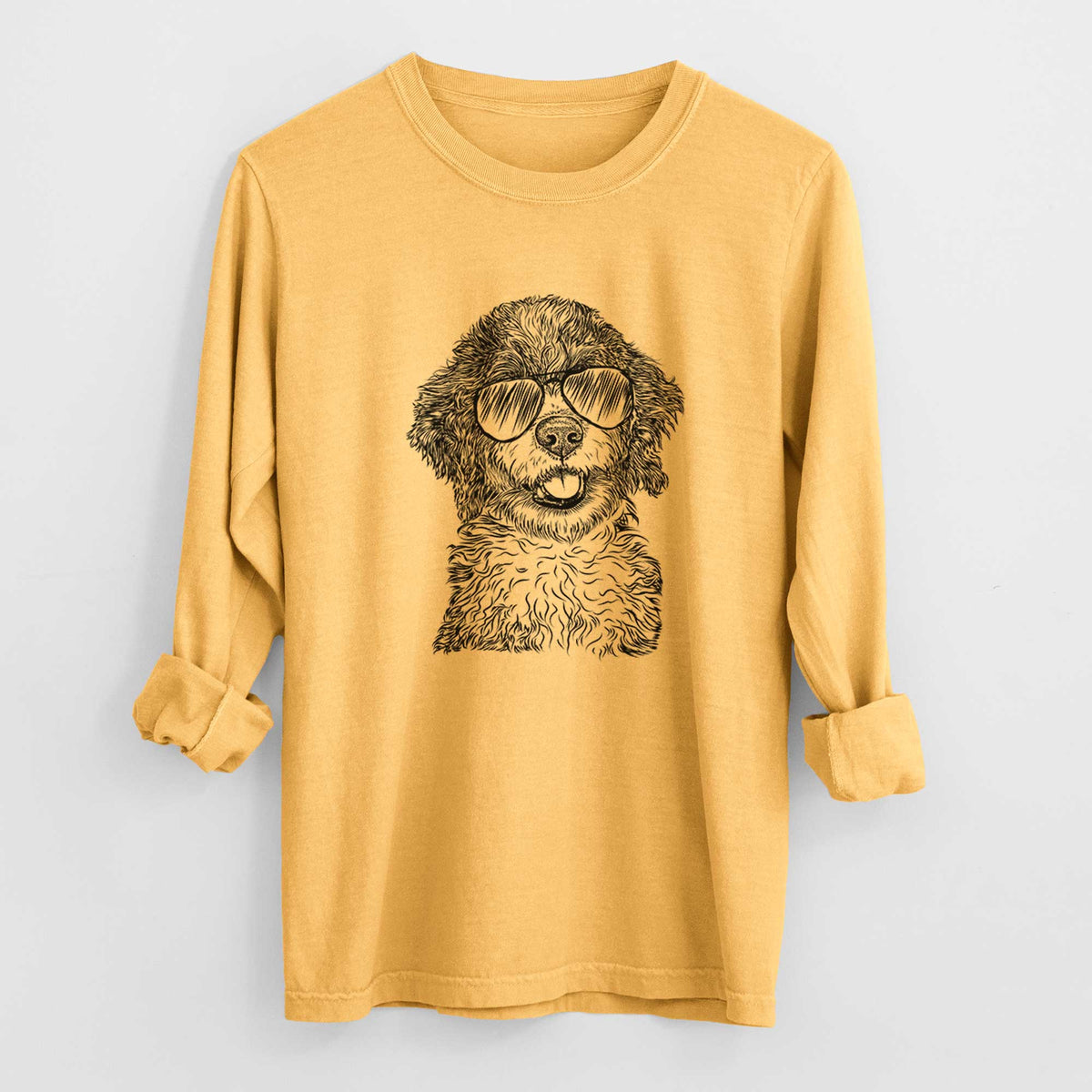Aviator Smoky the Bernedoodle Puppy - Men's Heavyweight 100% Cotton Long Sleeve