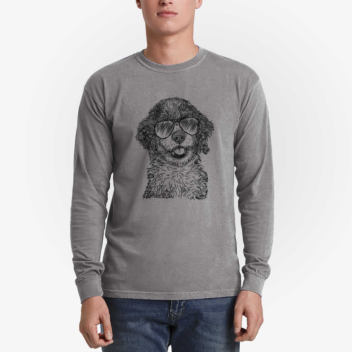 Aviator Smoky the Bernedoodle Puppy - Men's Heavyweight 100% Cotton Long Sleeve