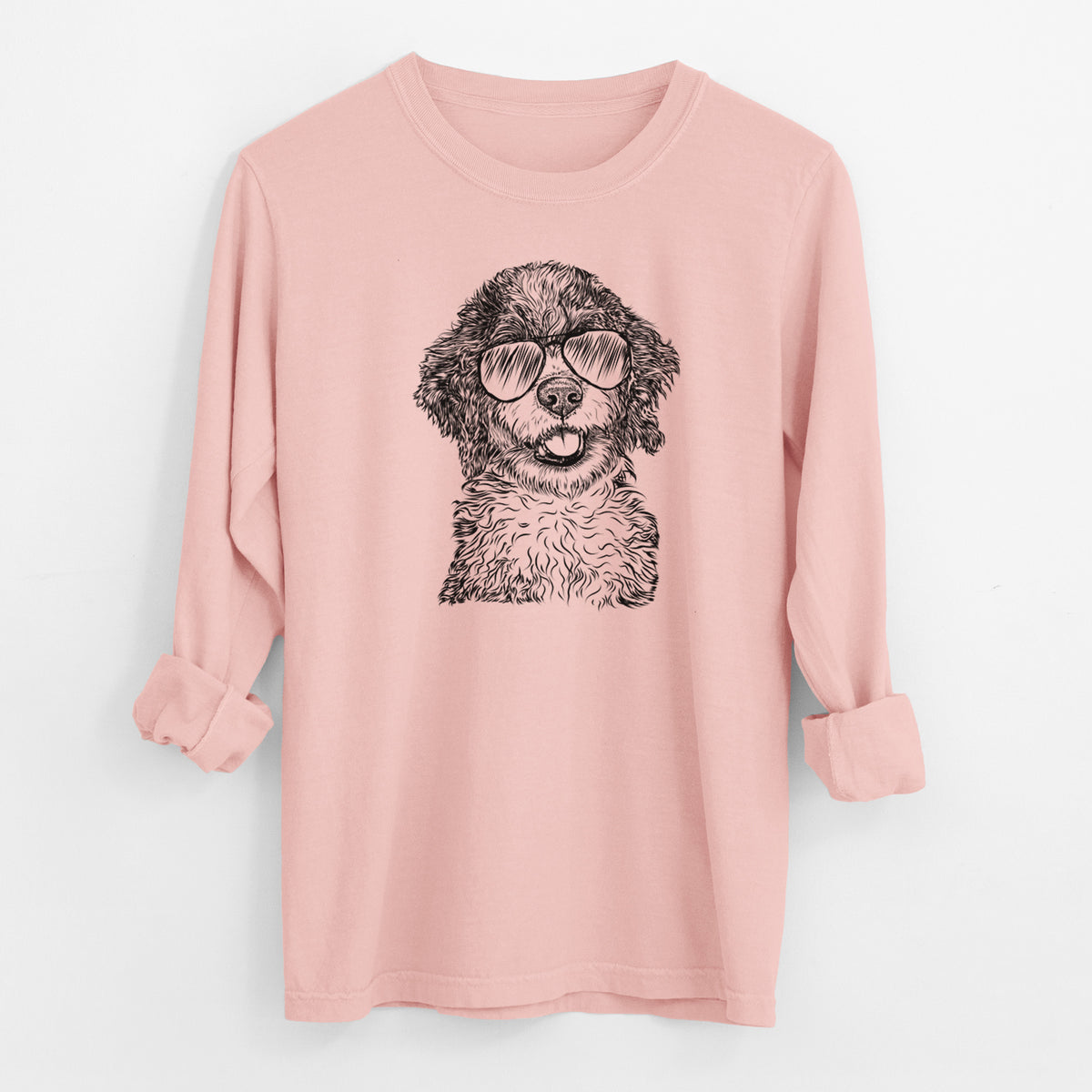 Aviator Smoky the Bernedoodle Puppy - Men's Heavyweight 100% Cotton Long Sleeve