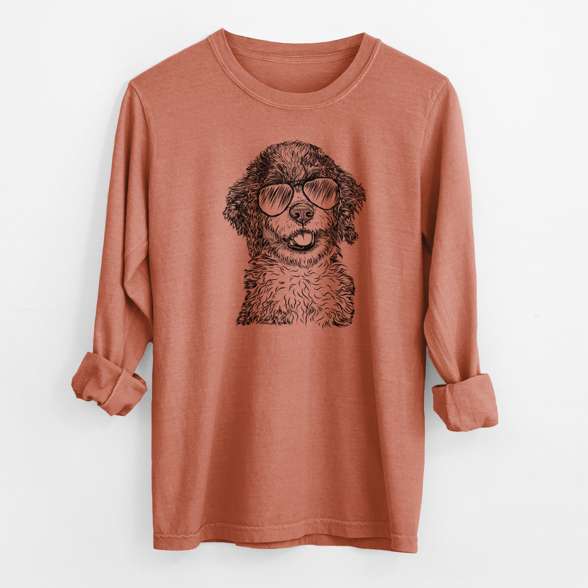 Aviator Smoky the Bernedoodle Puppy - Men's Heavyweight 100% Cotton Long Sleeve