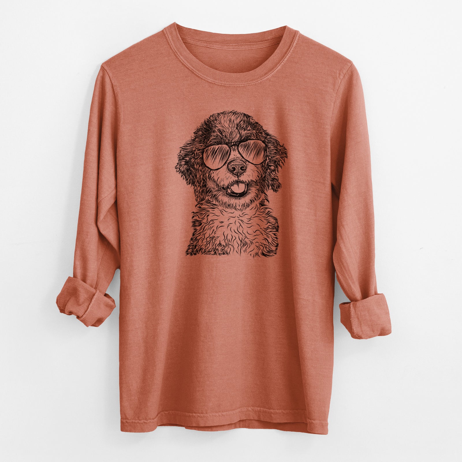 Aviator Smoky the Bernedoodle Puppy - Men's Heavyweight 100% Cotton Long Sleeve