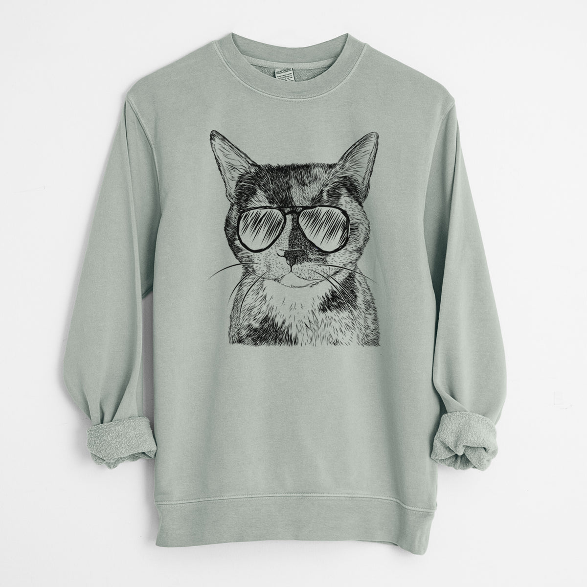 Aviator Spooky Kitty the Tortoiseshell Cat - Unisex Pigment Dyed Crew Sweatshirt