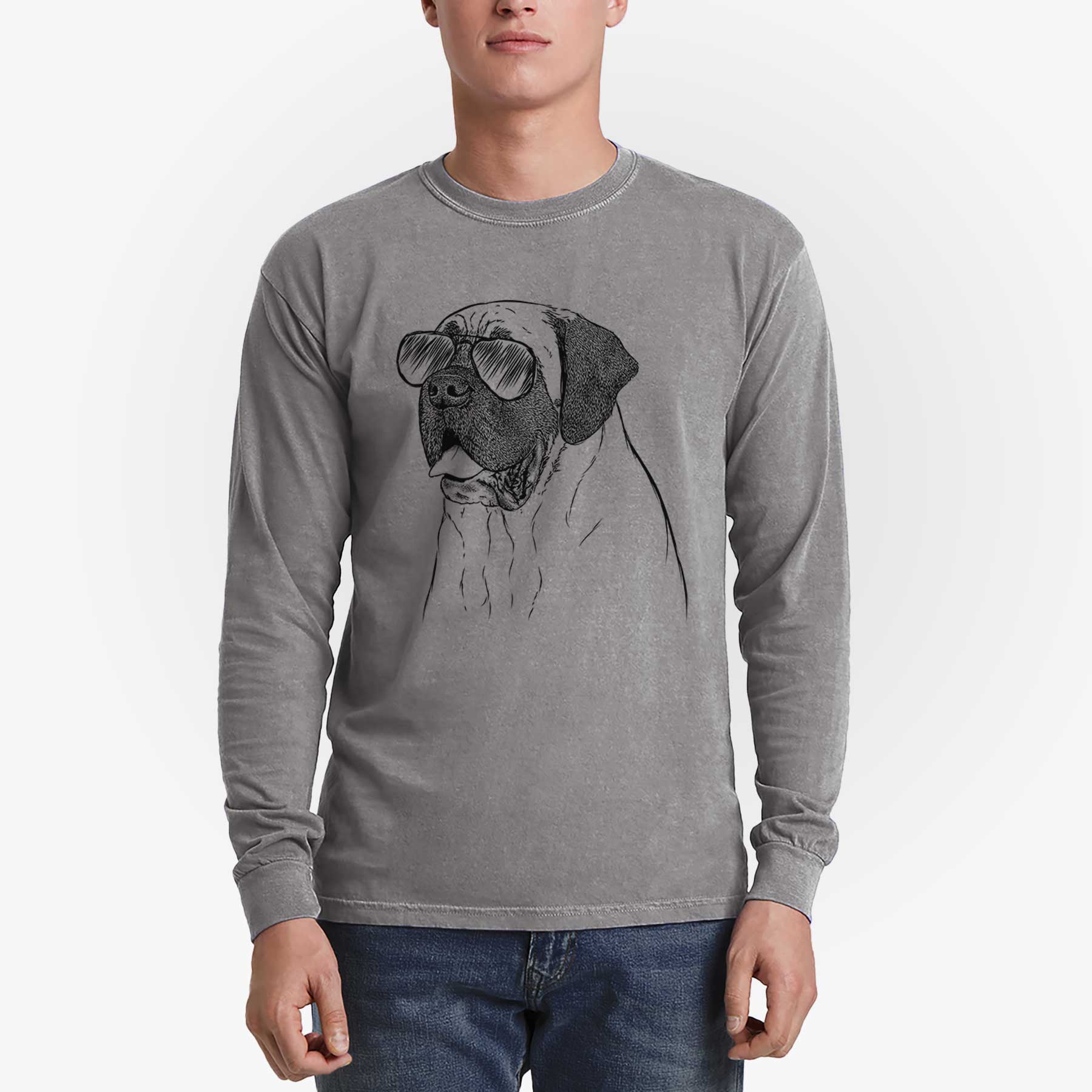 Aviator Sterling the English Mastiff - Men's Heavyweight 100% Cotton Long Sleeve