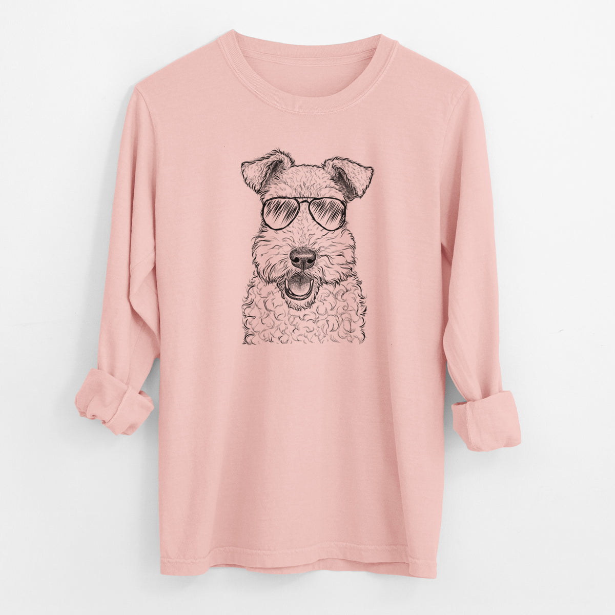 Aviator Ted the Wire Fox Terrier - Men's Heavyweight 100% Cotton Long Sleeve