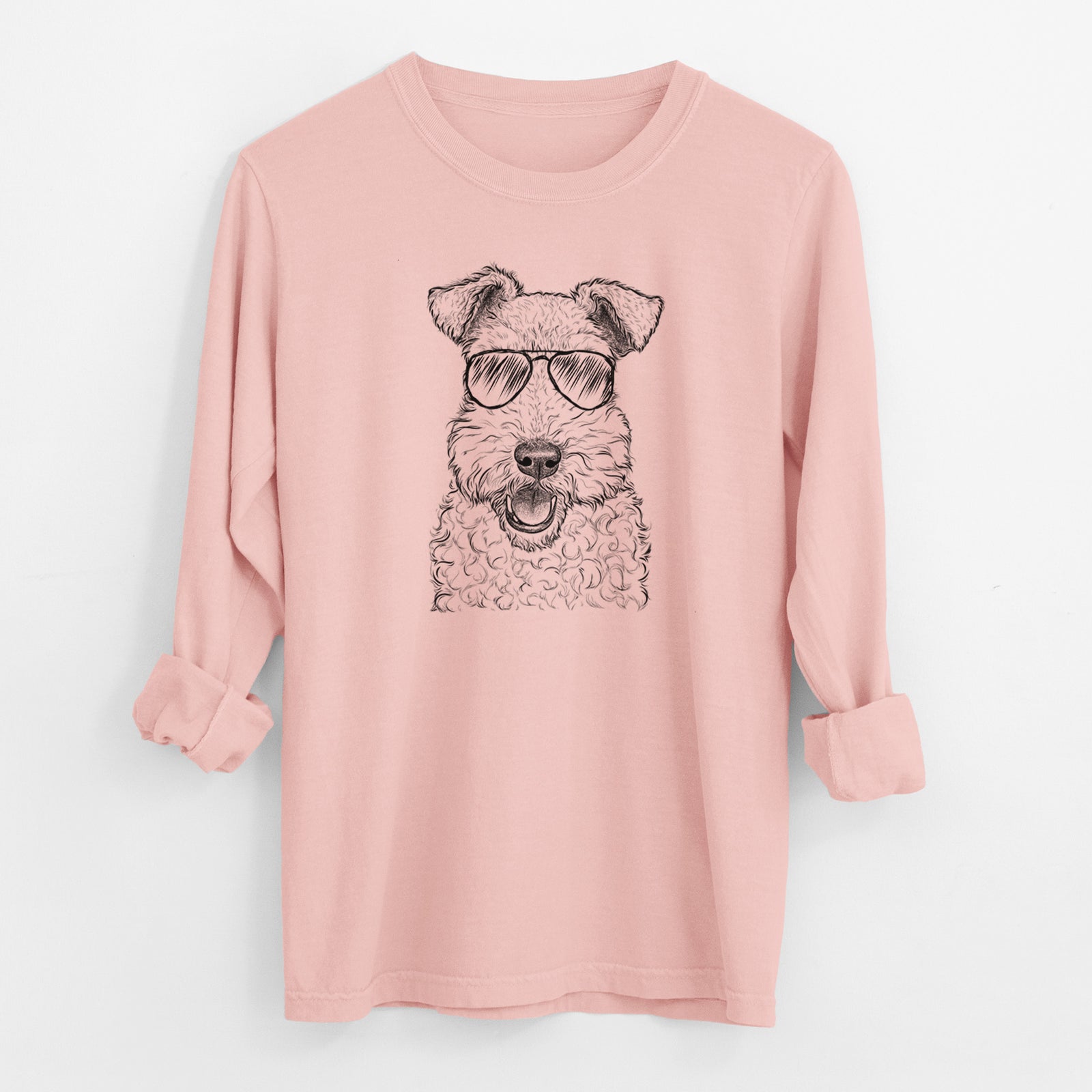 Aviator Ted the Wire Fox Terrier - Men's Heavyweight 100% Cotton Long Sleeve