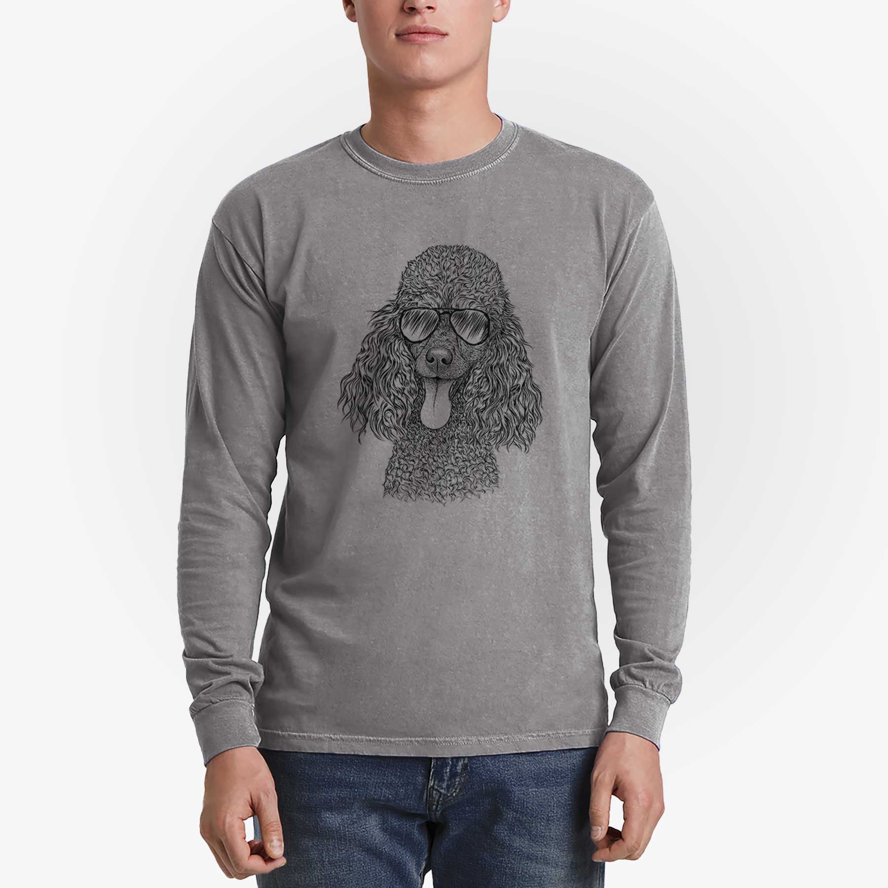 Aviator Teddy the Mini Poodle - Men's Heavyweight 100% Cotton Long Sleeve