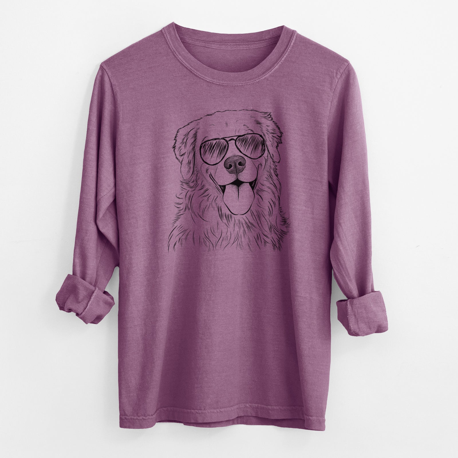 Aviator Ticket the Golden Retriever - Men's Heavyweight 100% Cotton Long Sleeve
