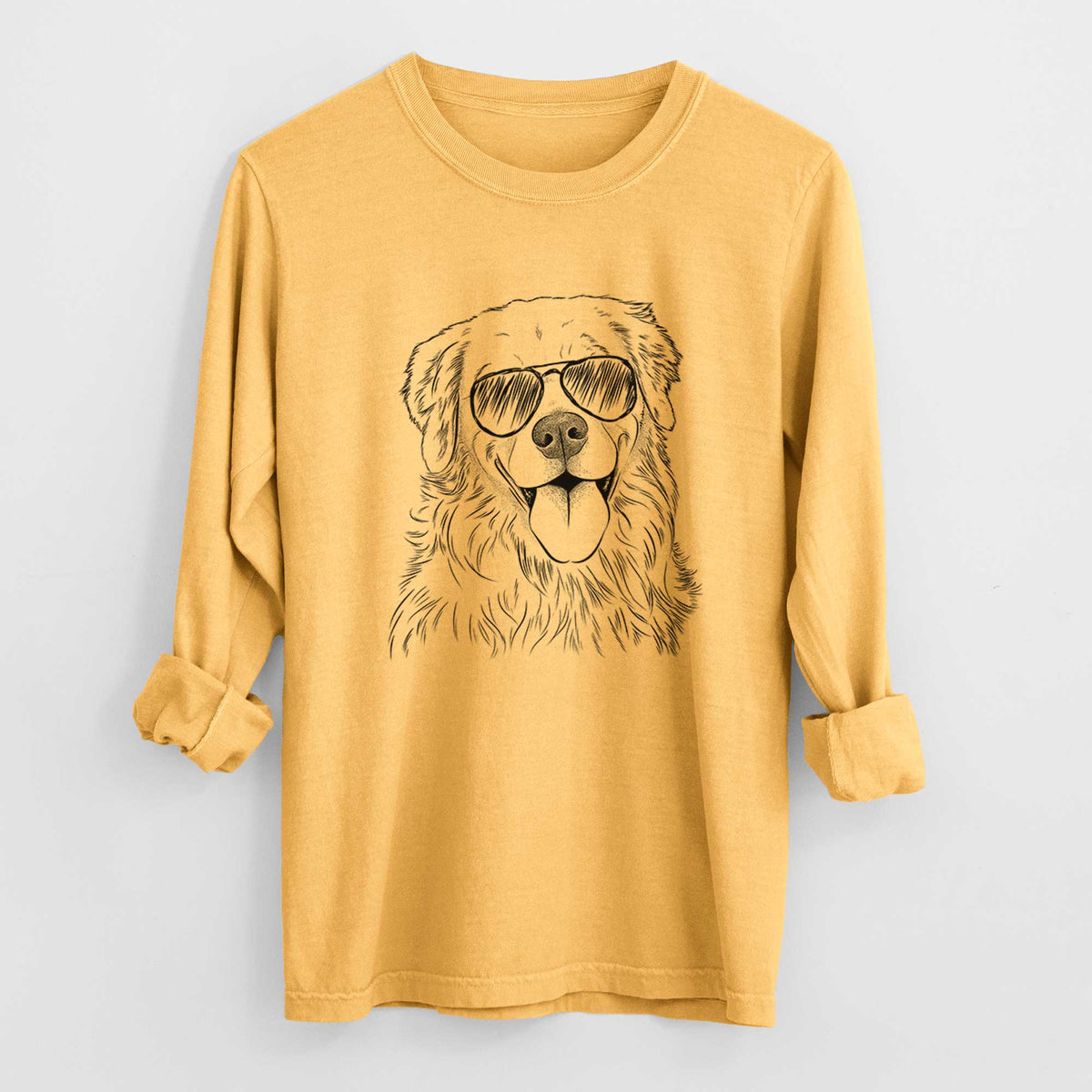 Aviator Ticket the Golden Retriever - Men's Heavyweight 100% Cotton Long Sleeve