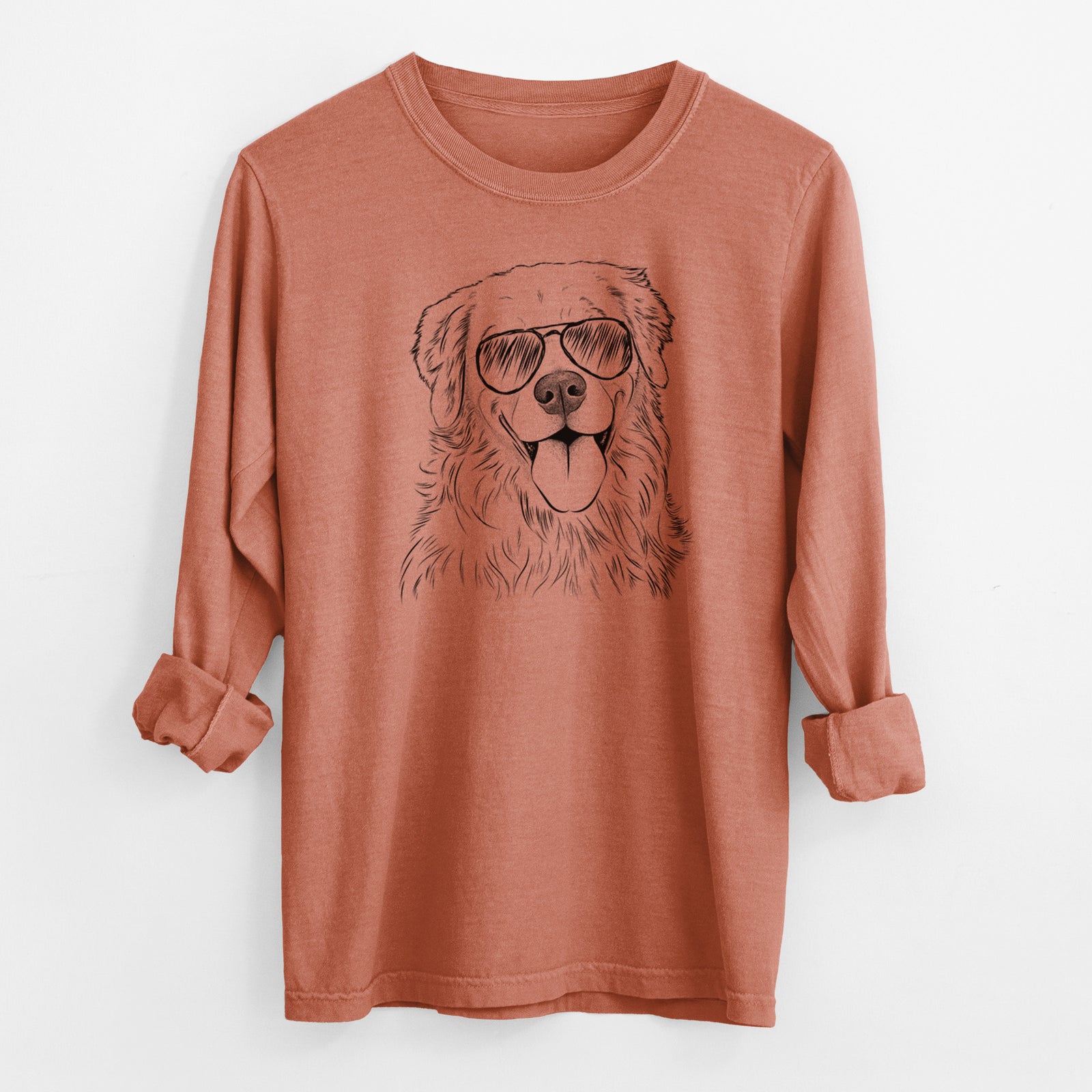 Aviator Ticket the Golden Retriever - Men's Heavyweight 100% Cotton Long Sleeve