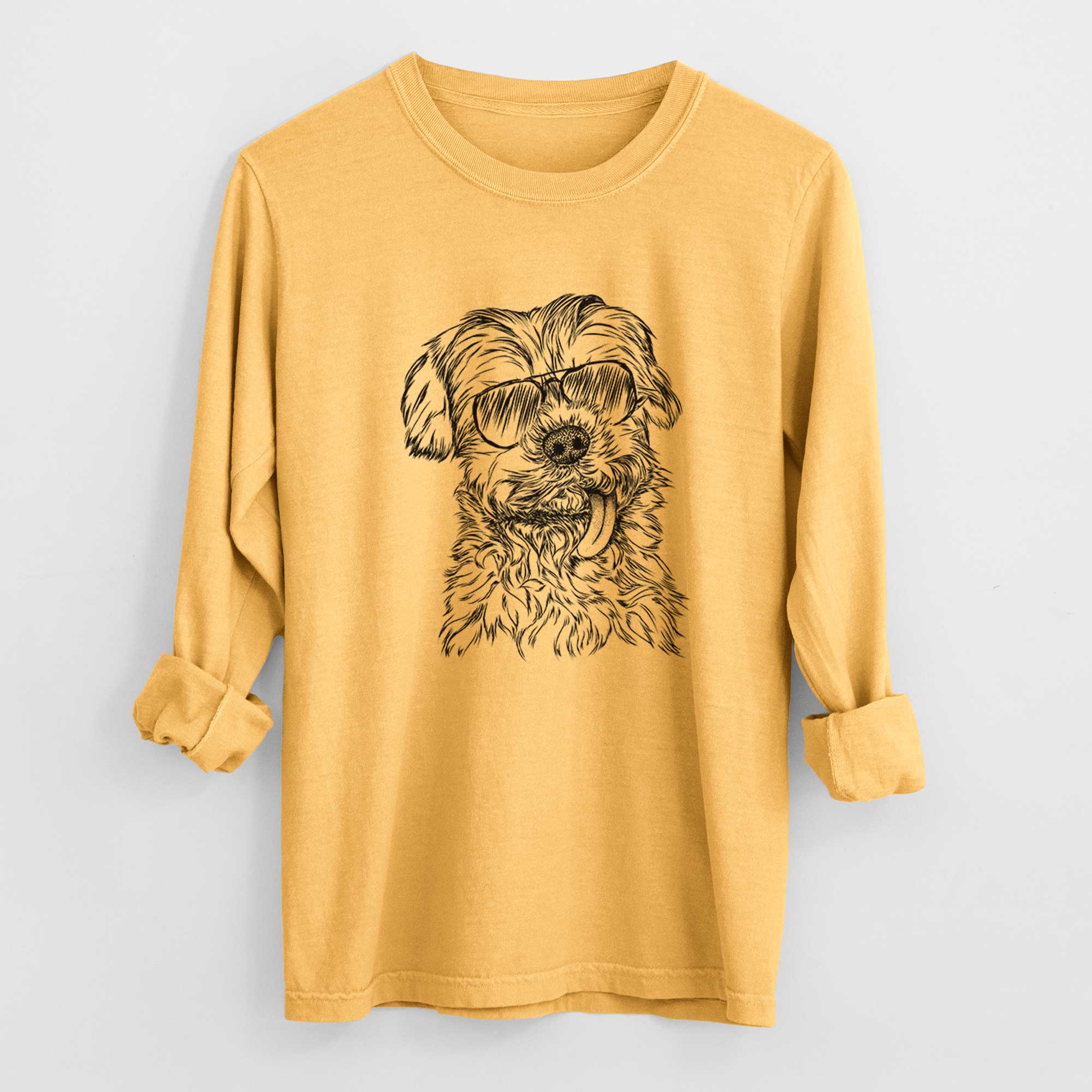 Aviator Tiny Titan the Shih Tzu - Men's Heavyweight 100% Cotton Long Sleeve