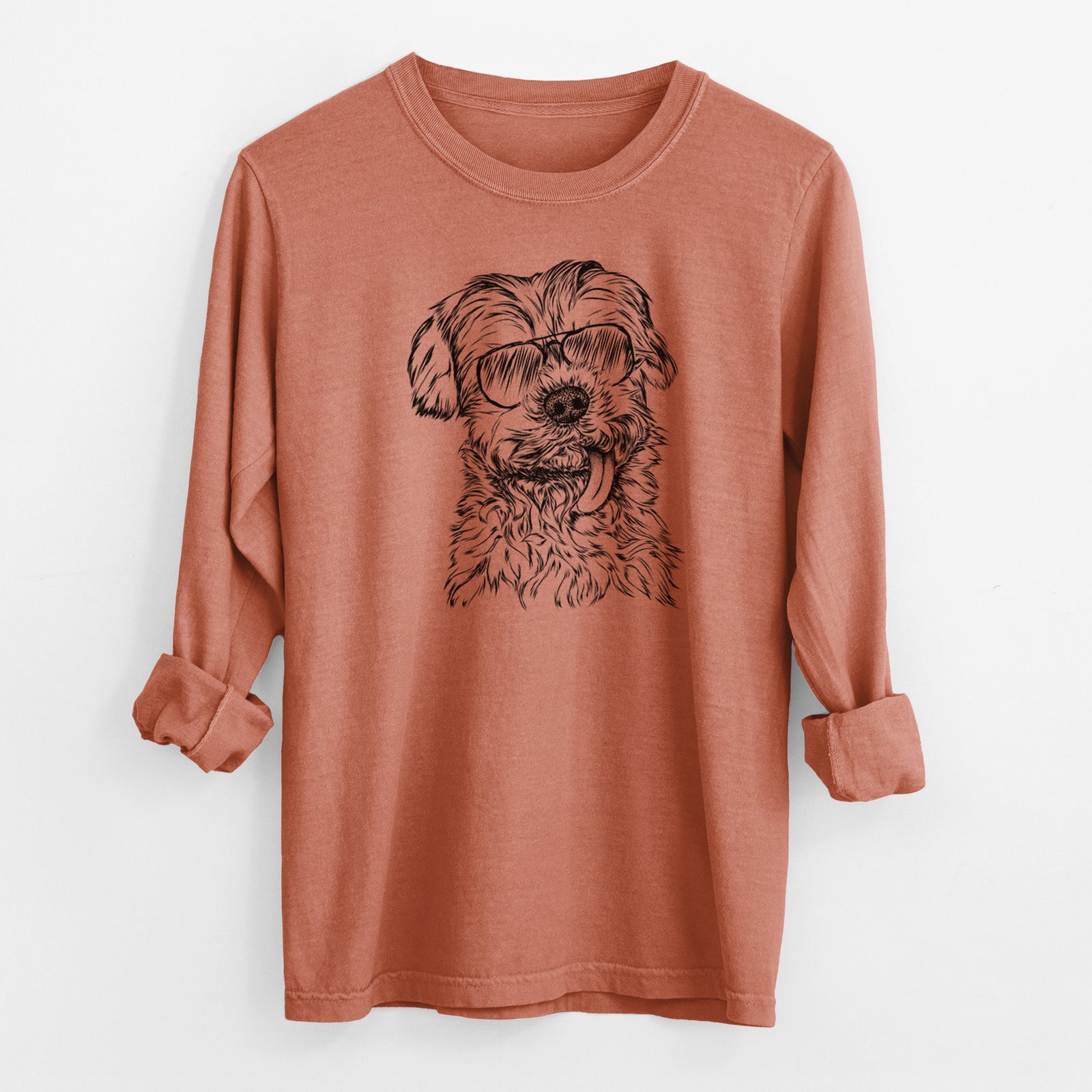 Aviator Tiny Titan the Shih Tzu - Men's Heavyweight 100% Cotton Long Sleeve