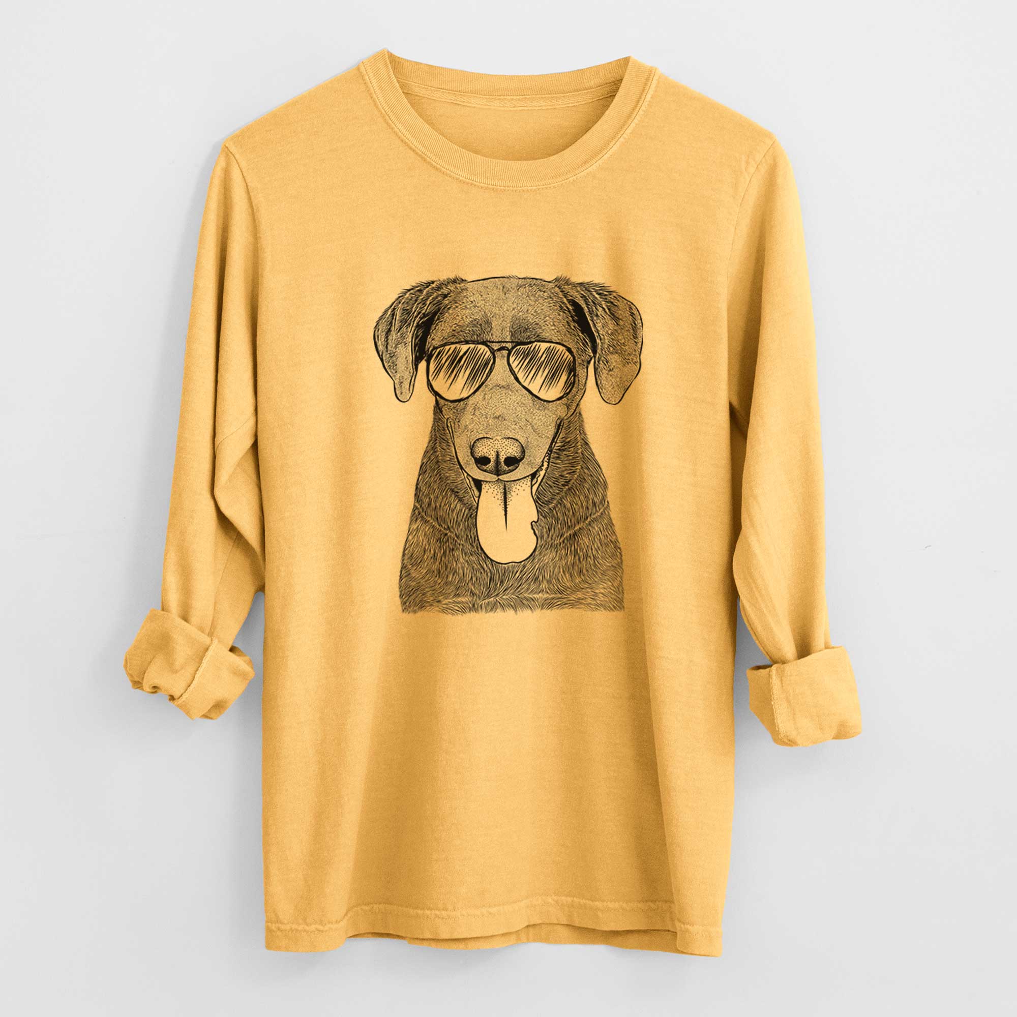 Aviator Tobes the Chocolate Lab - Men's Heavyweight 100% Cotton Long Sleeve