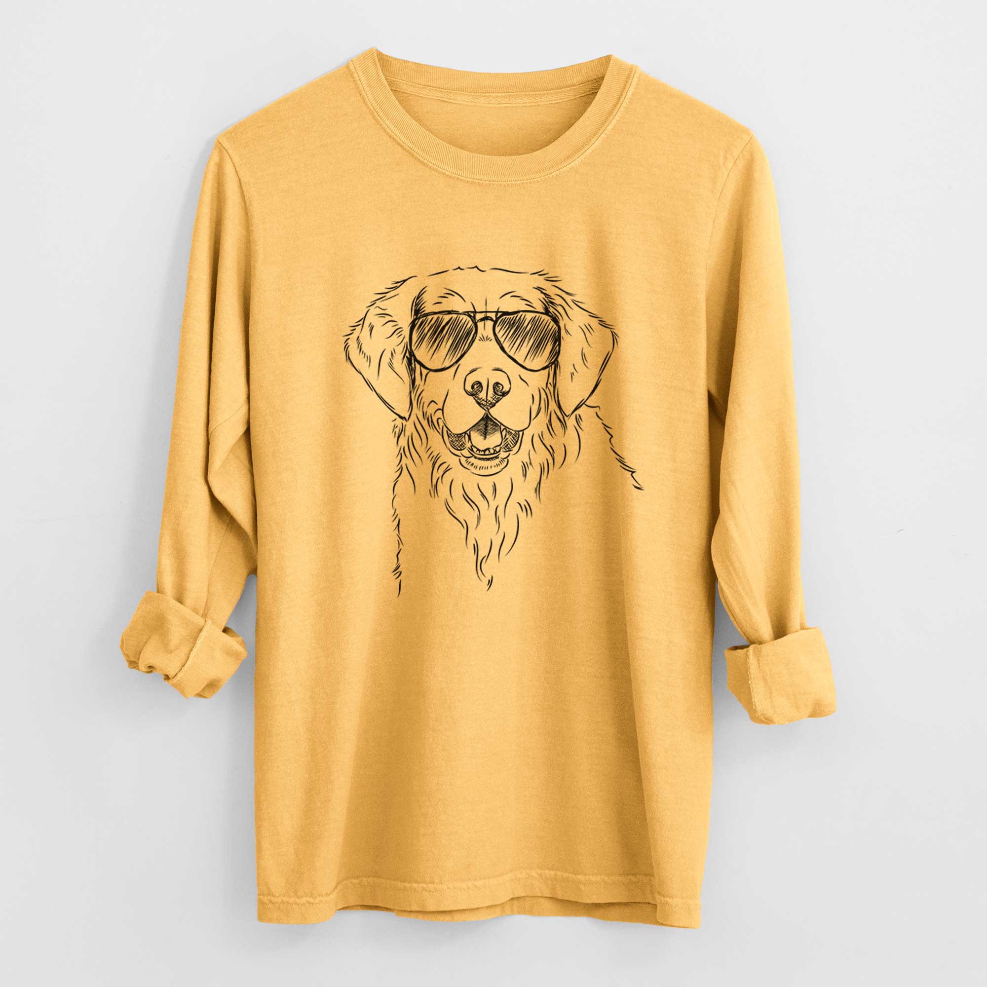 Aviator Toby the Golden Retriever - Men's Heavyweight 100% Cotton Long Sleeve