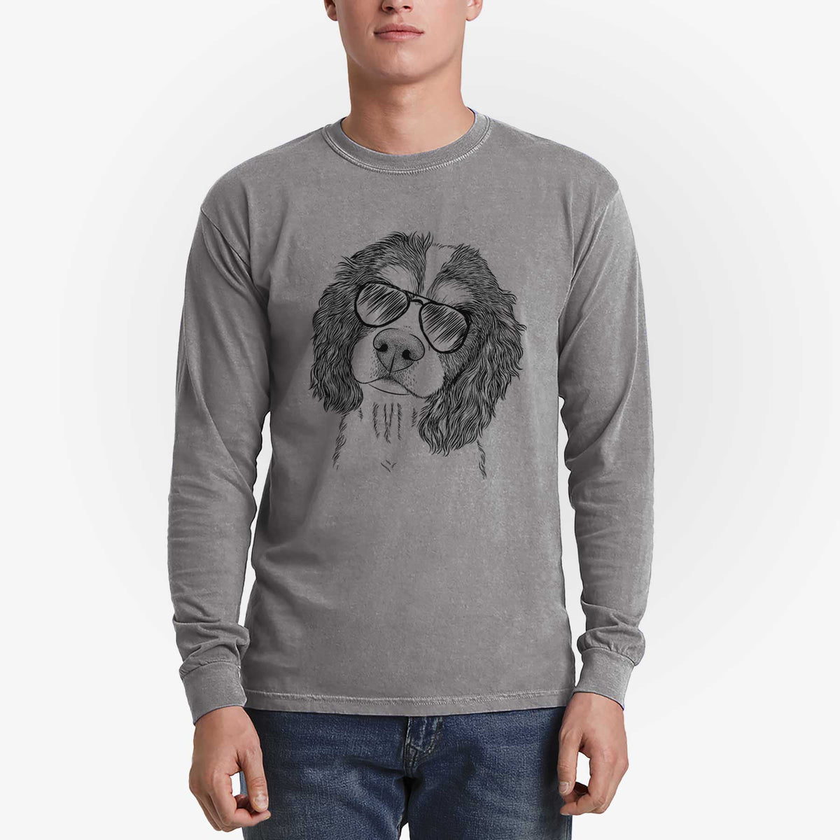 Aviator Truman the Cavalier King Charles Spaniel - Men's Heavyweight 100% Cotton Long Sleeve