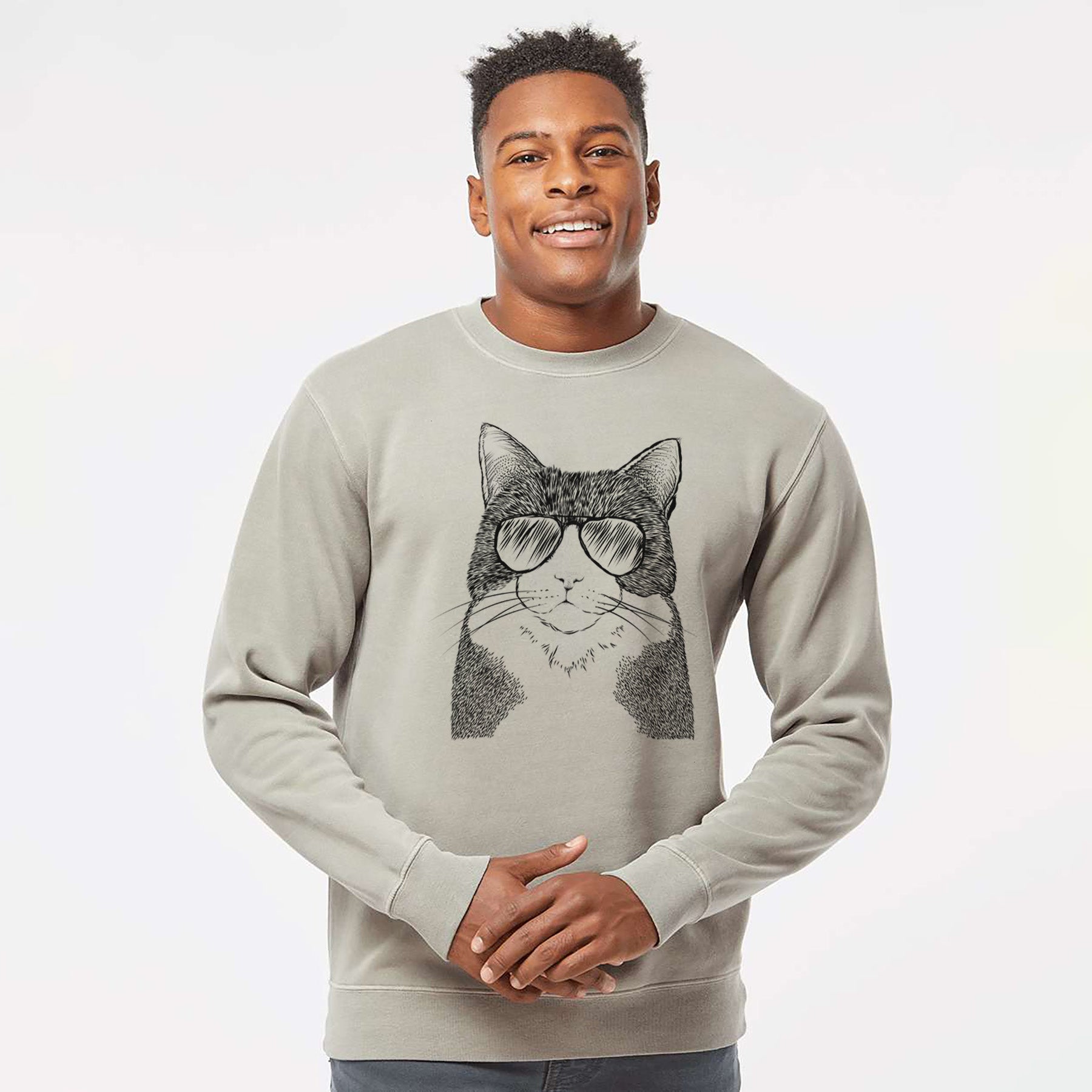 Aviator Tux the Tuxedo Cat - Unisex Pigment Dyed Crew Sweatshirt