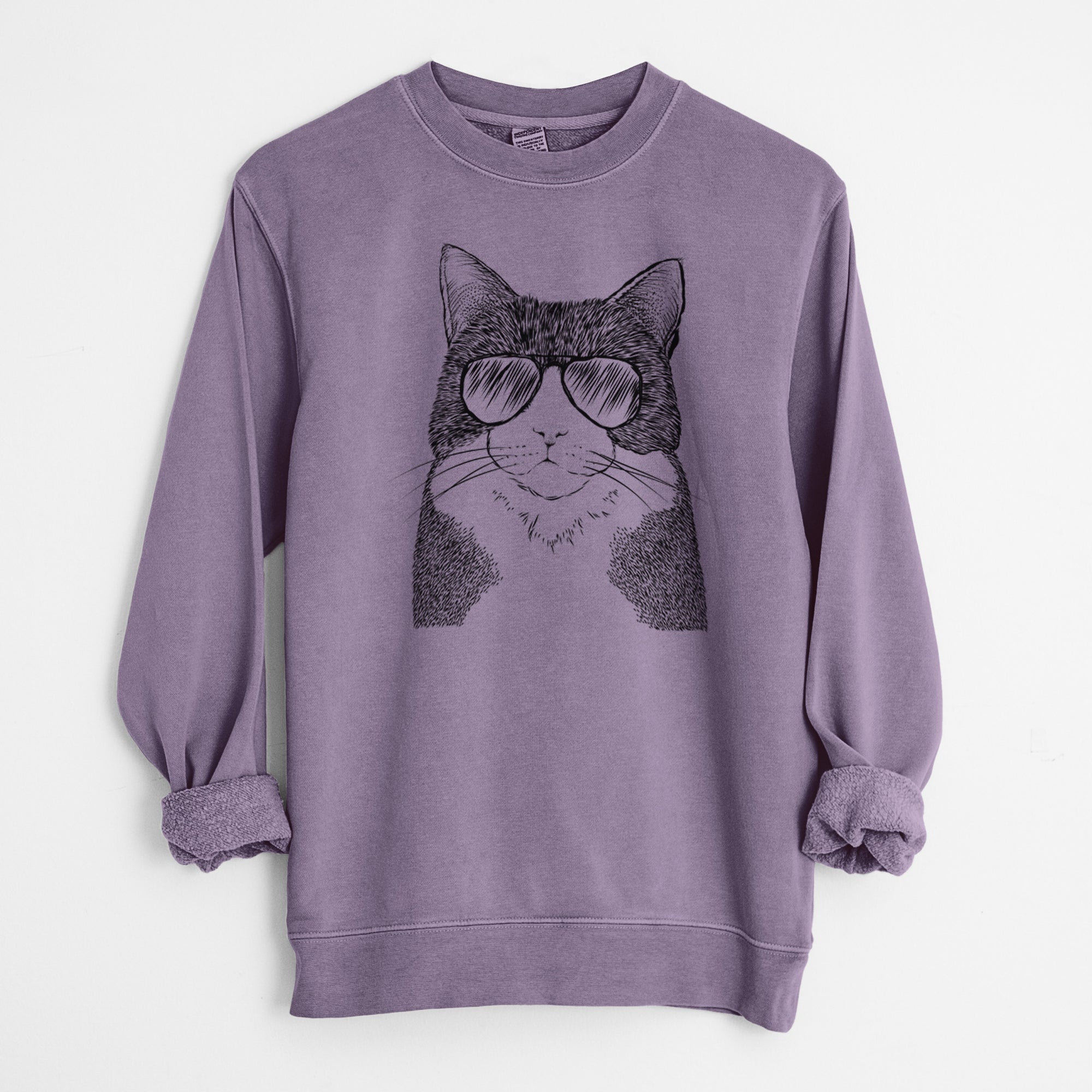 Aviator Tux the Tuxedo Cat - Unisex Pigment Dyed Crew Sweatshirt