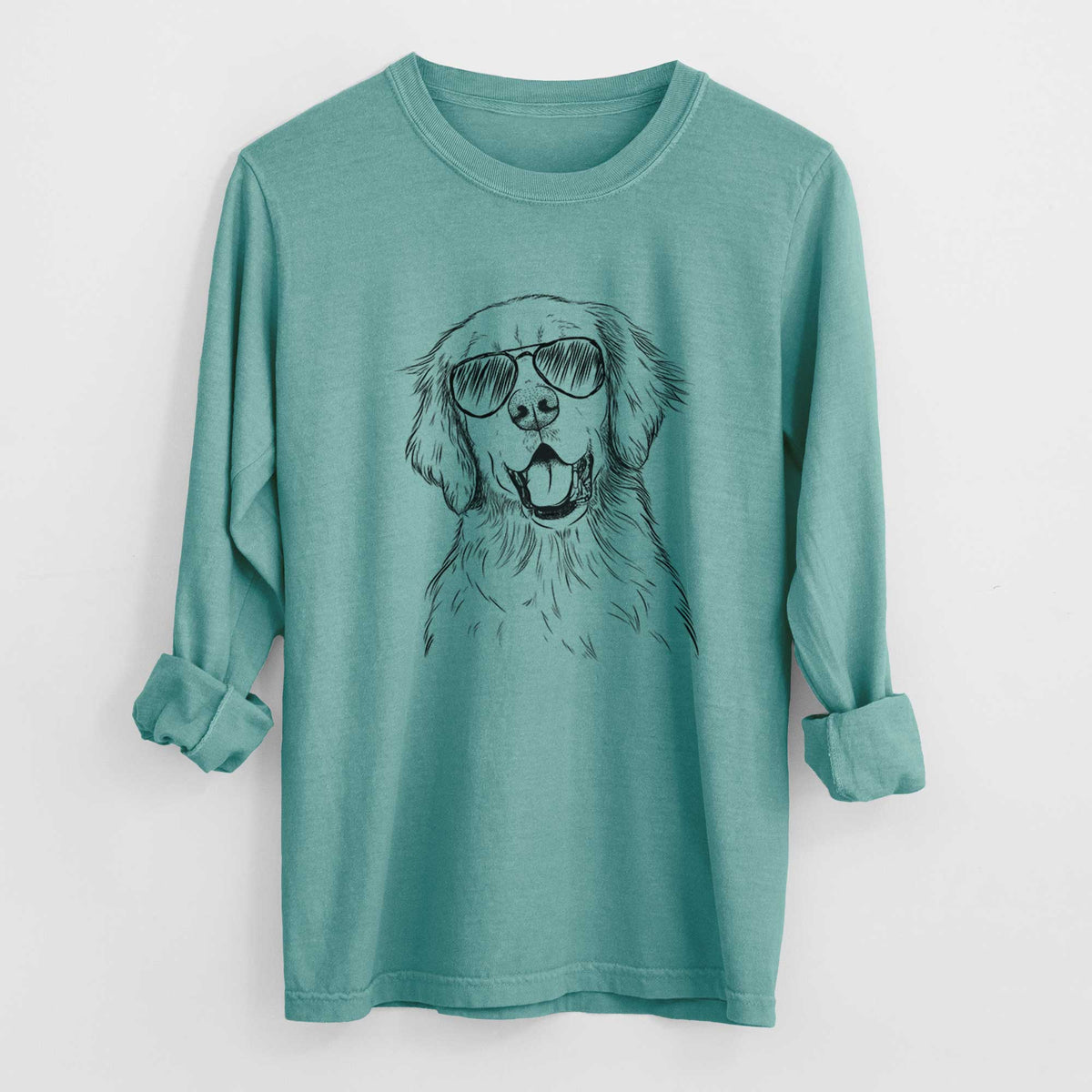 Aviator Wallace the Golden Retriever - Men's Heavyweight 100% Cotton Long Sleeve