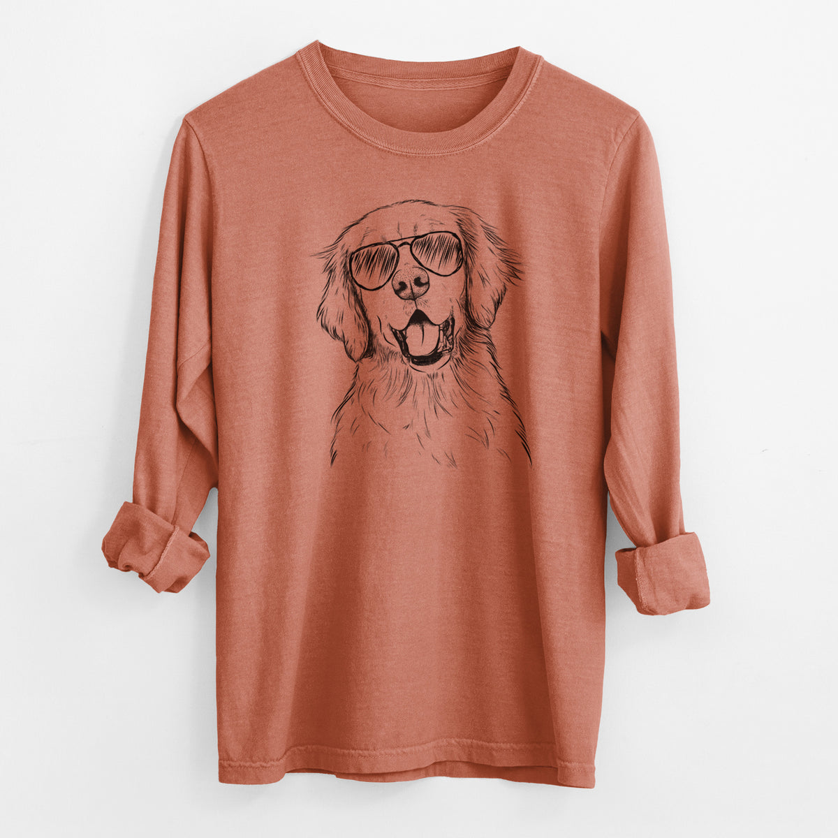Aviator Wallace the Golden Retriever - Men's Heavyweight 100% Cotton Long Sleeve