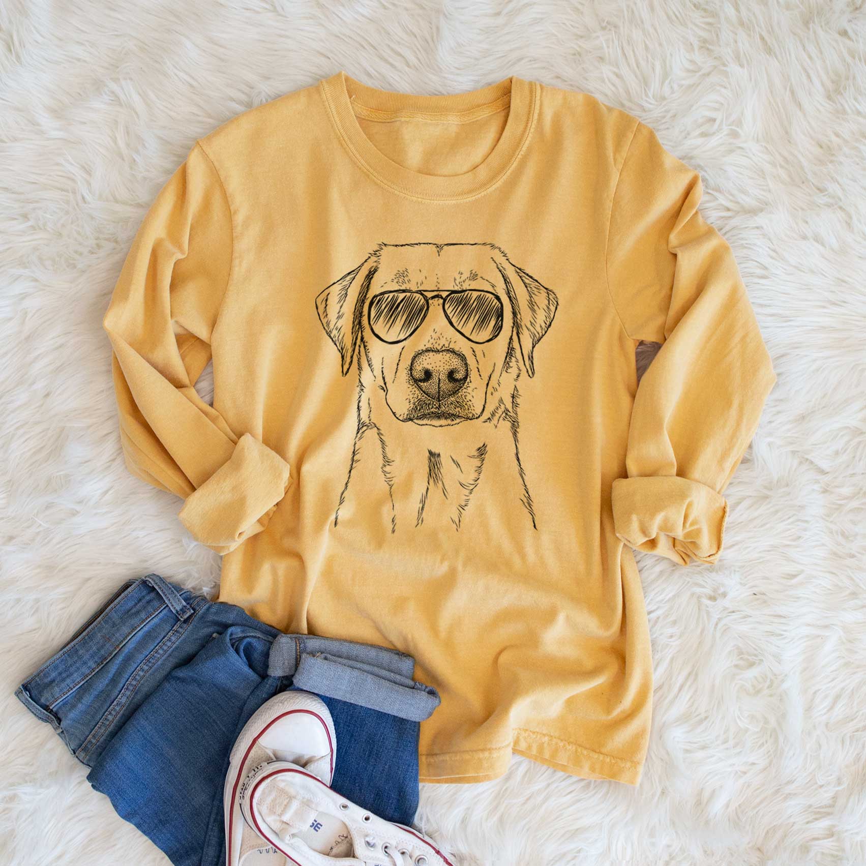 Aviator Zoe the Yellow Lab - Men's Heavyweight 100% Cotton Long Sleeve